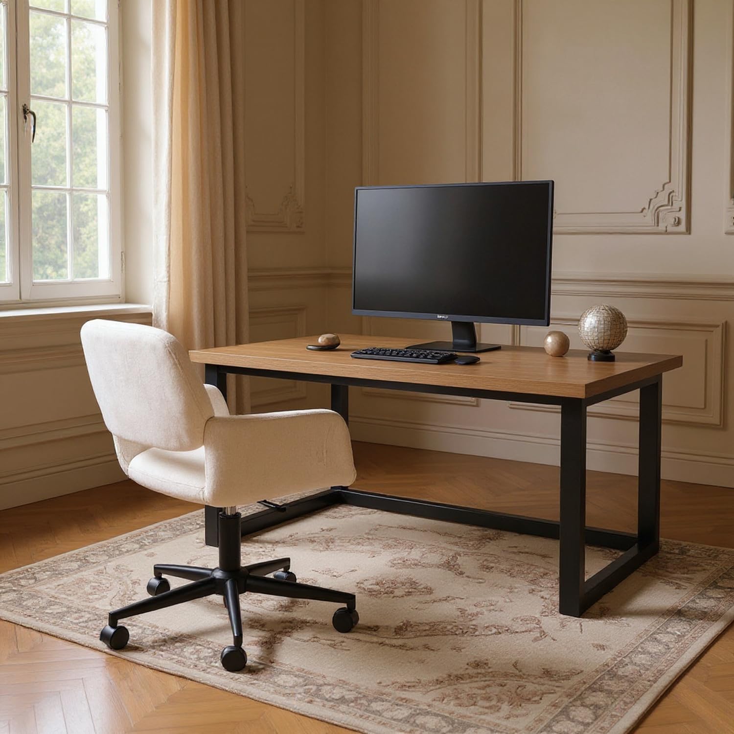 Furniturer Poltrona Direzionale Beige Design Moderno