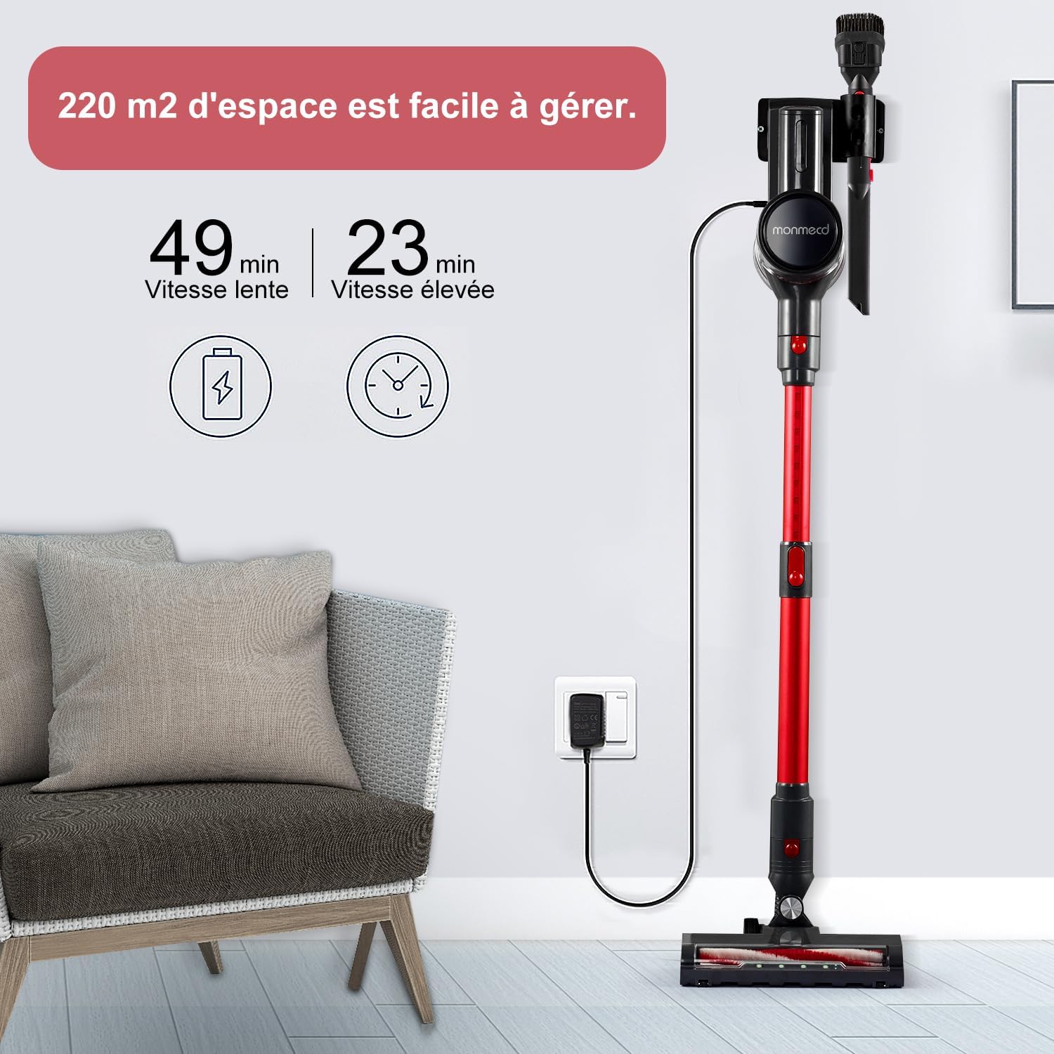 Aspirapolvere Senza Fili 4-in-1 49min, Rosso - immagine 6