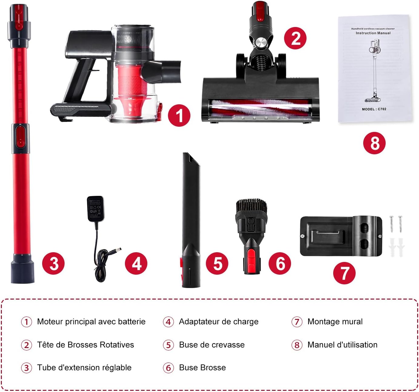 Aspirapolvere Senza Fili 4-in-1 49min, Rosso - immagine 7
