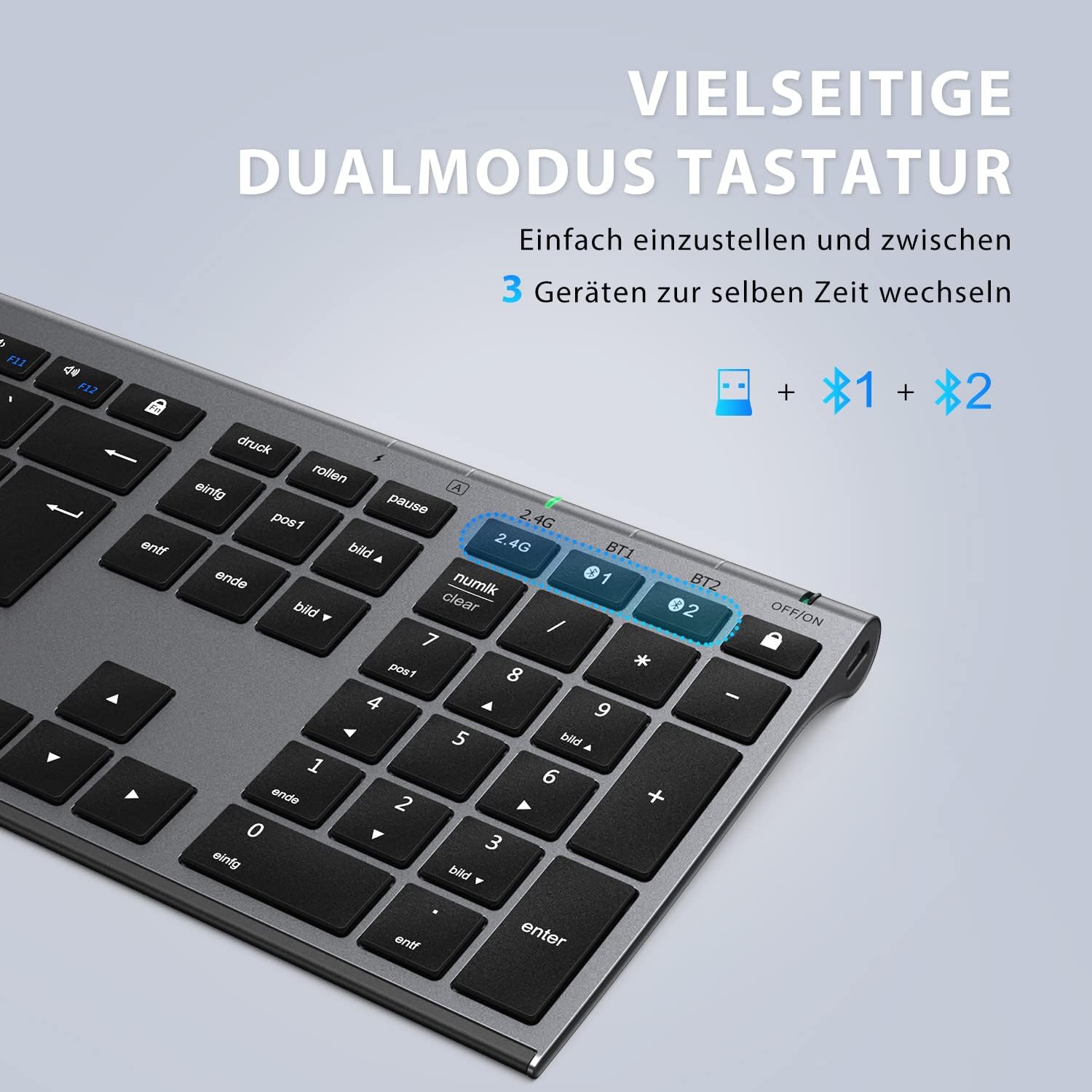 Iclever Tastiera e Mouse Bluetooth Doppia Modalità, QWERTZ - immagine 2