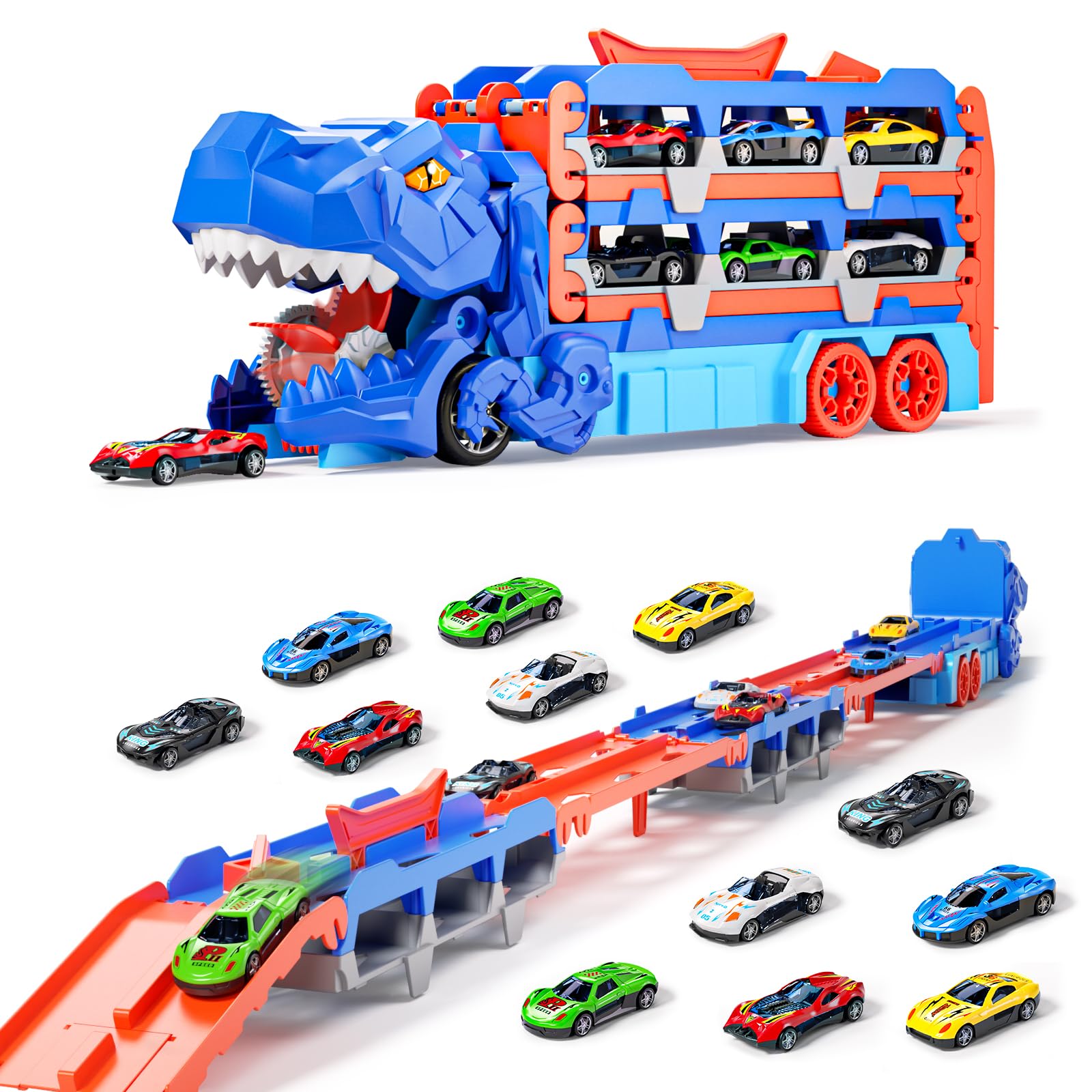 Doloowee Set Trasportatore Dinosauro 2 in 1 con Pista 155cm