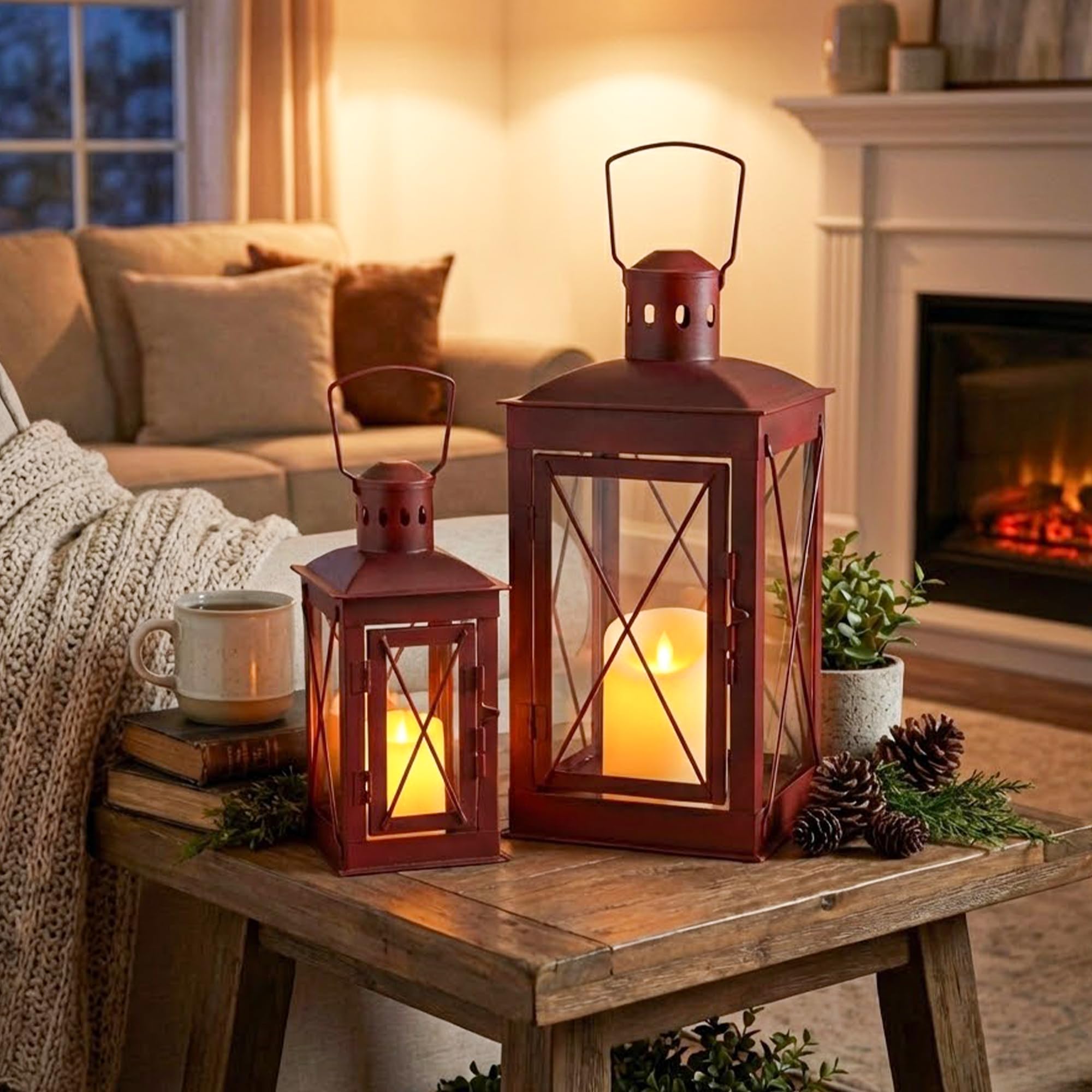 Trirocks Set 2 Lanterne Decorative Inox per Esterni, Rosso