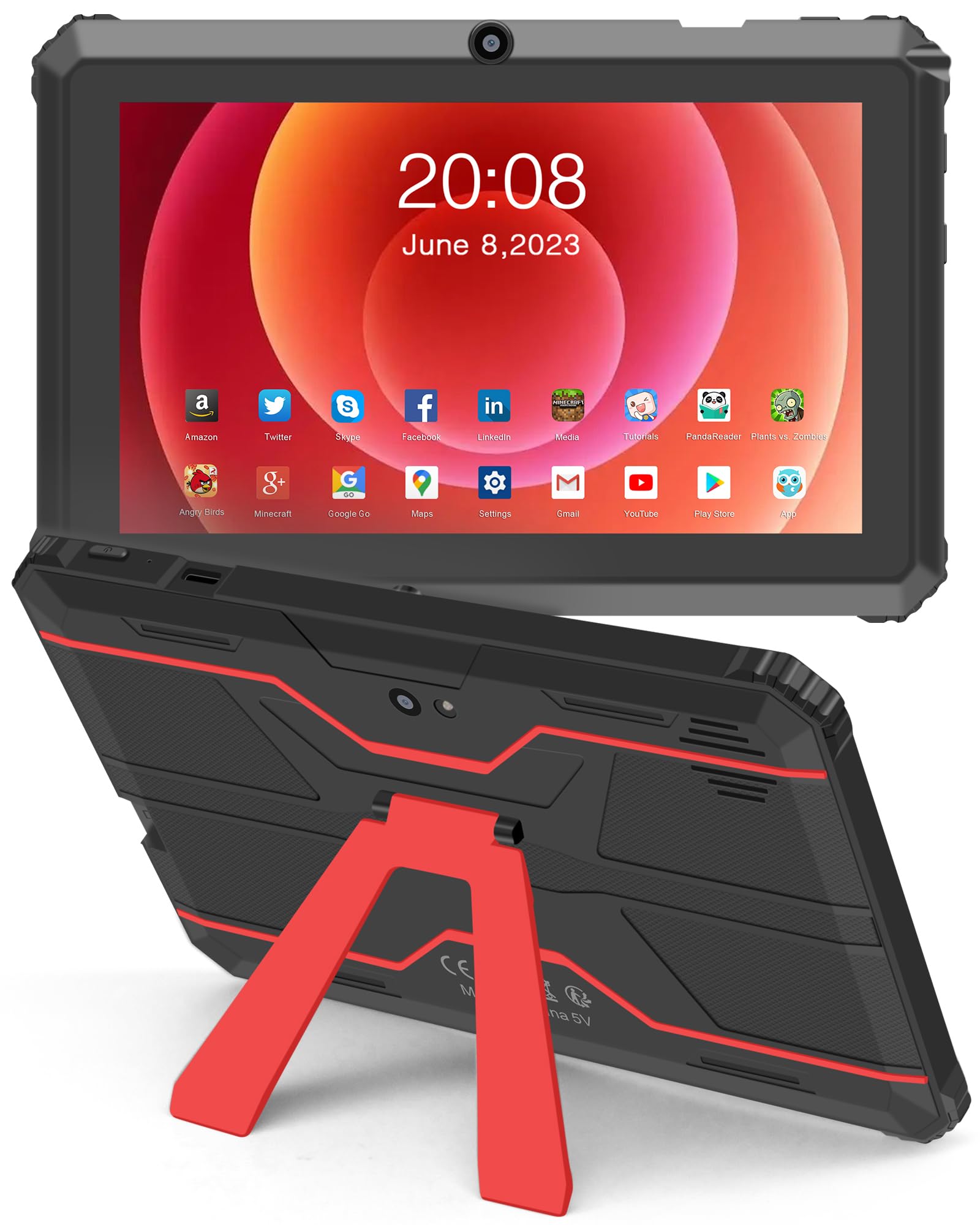 Tablet Android 7 Pollici con Supporto, Rosso