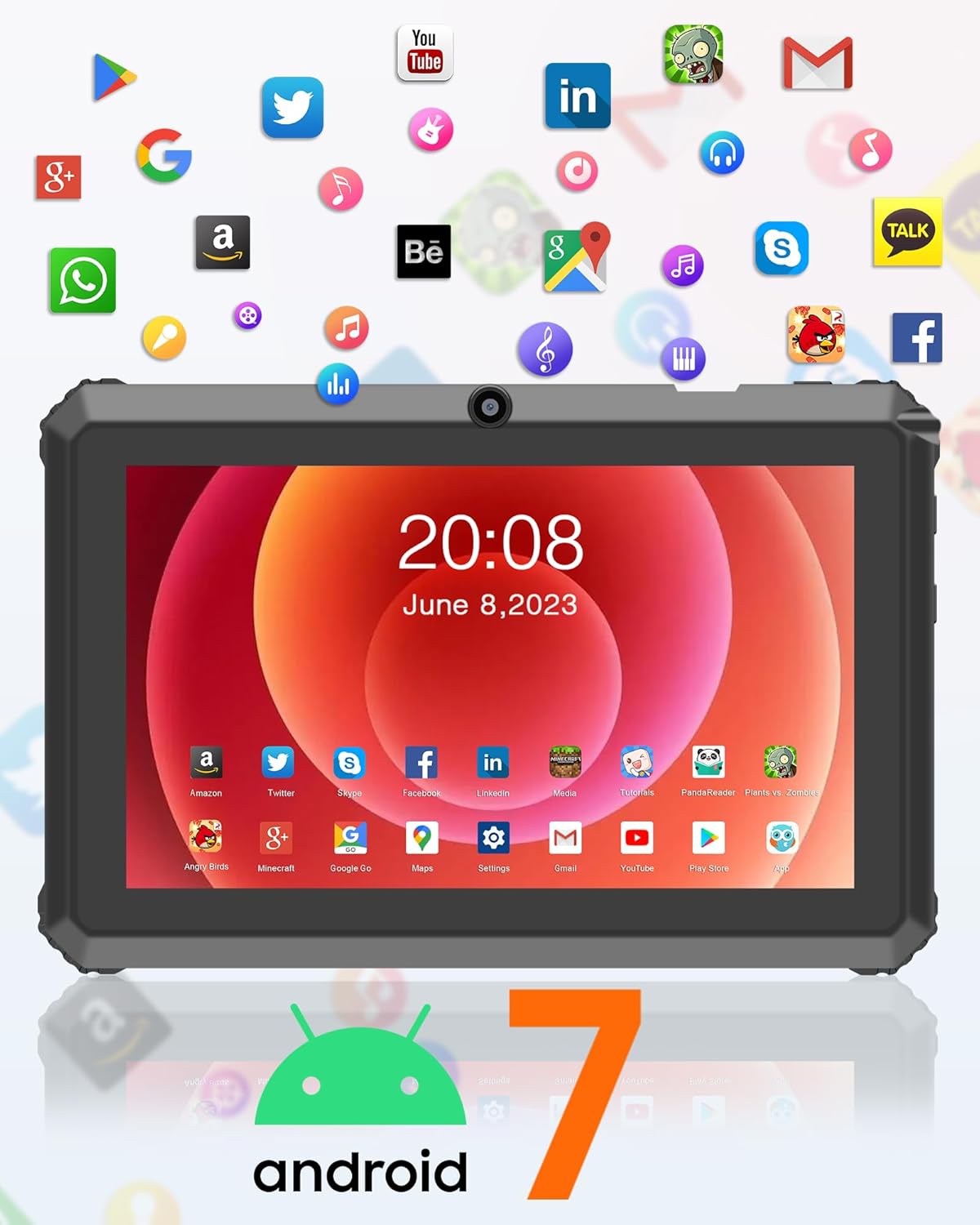 Tablet Android 7 Pollici con Supporto, Rosso - immagine 2