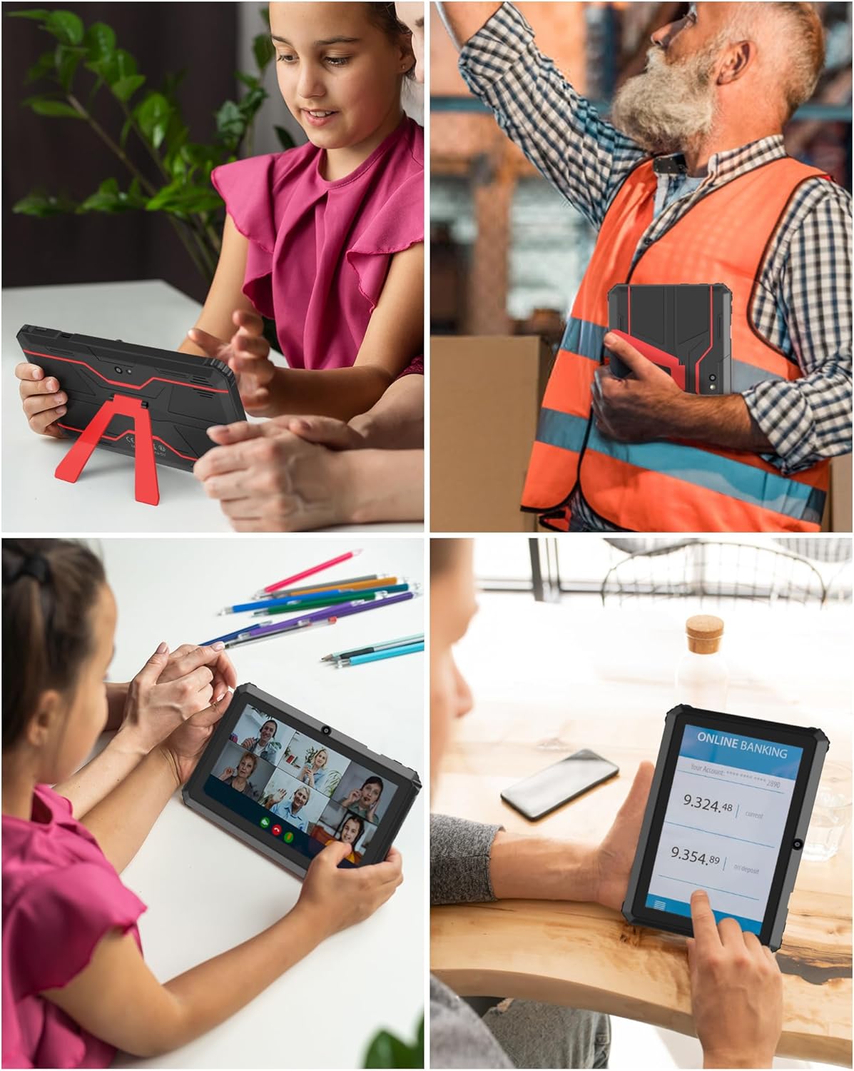 Tablet Android 7 Pollici con Supporto, Rosso - immagine 5