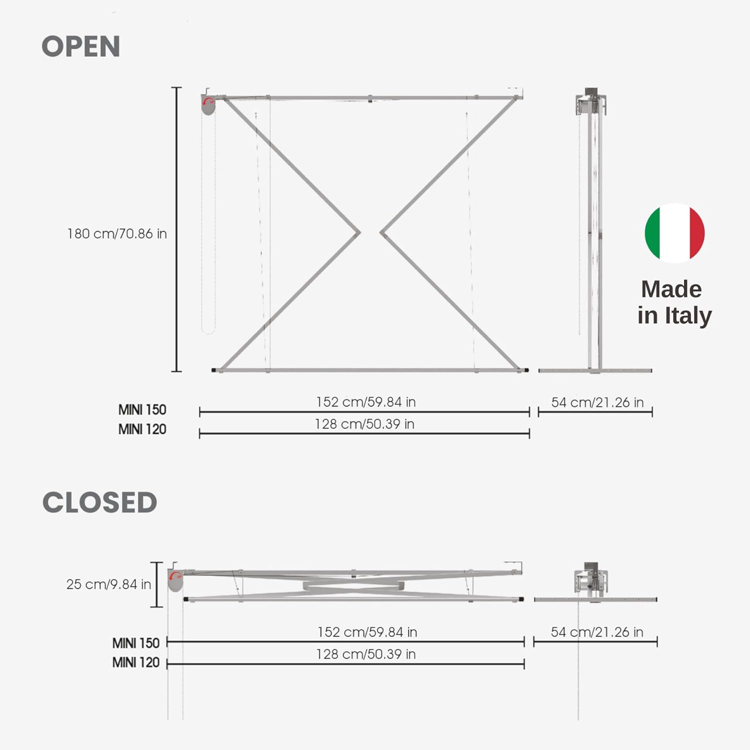 Foxydry Mini Stendibiancheria a Soffitto Manuale 120cm, Bianco - immagine 4
