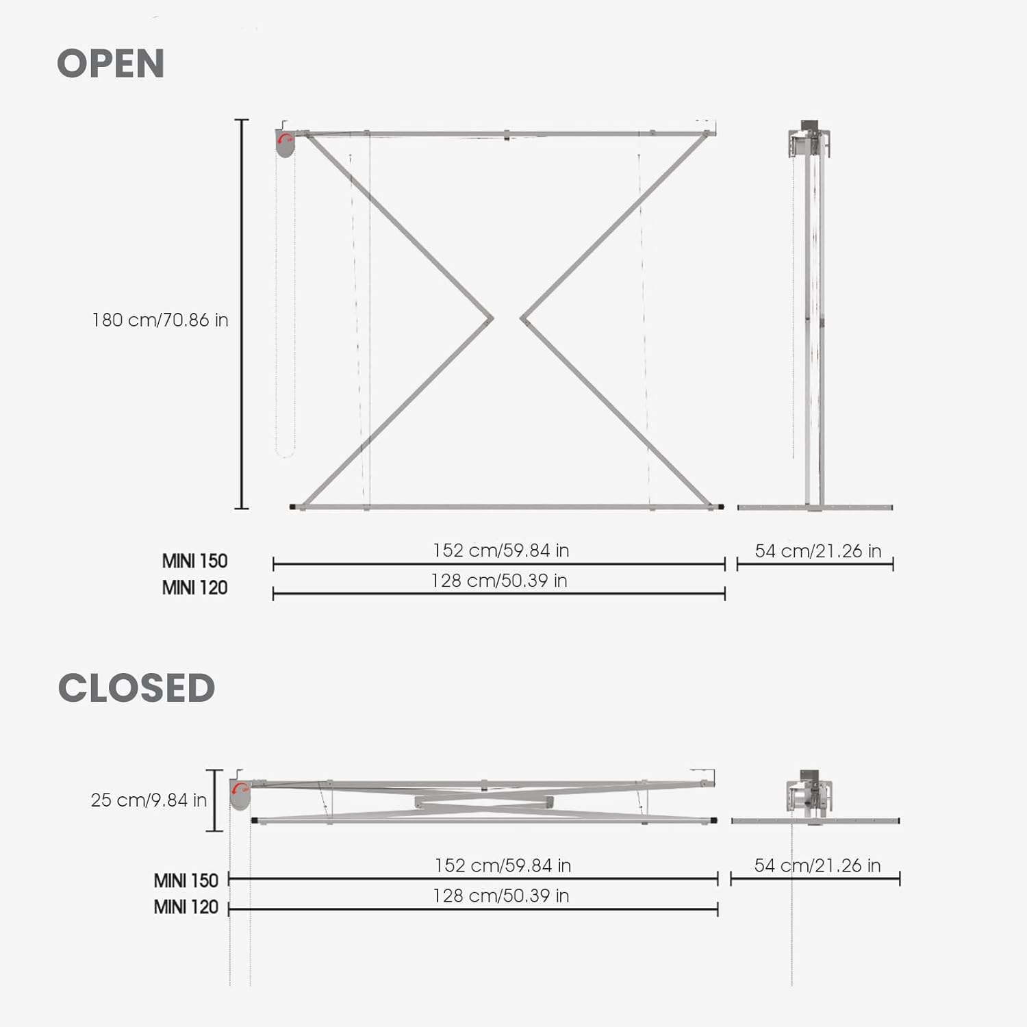 Foxydry Mini Stendibiancheria a Soffitto Manuale 120cm, Bianco - immagine 5