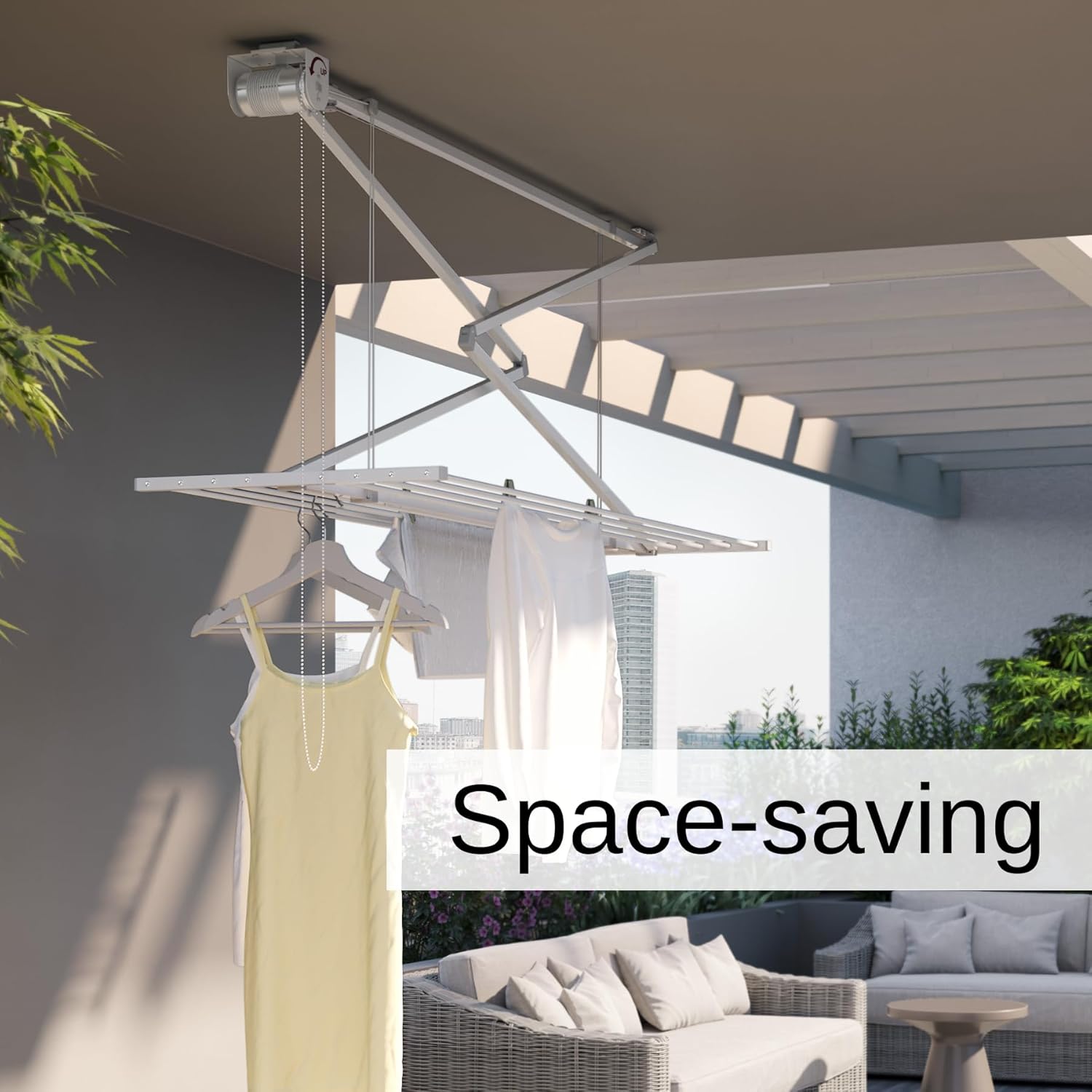 Foxydry Mini Stendibiancheria a Soffitto Manuale 120cm, Bianco - immagine 8