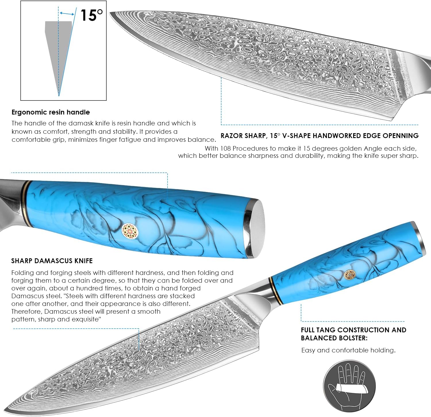 Coltello da Chef Damascato 19,5cm VG-10 - immagine 4