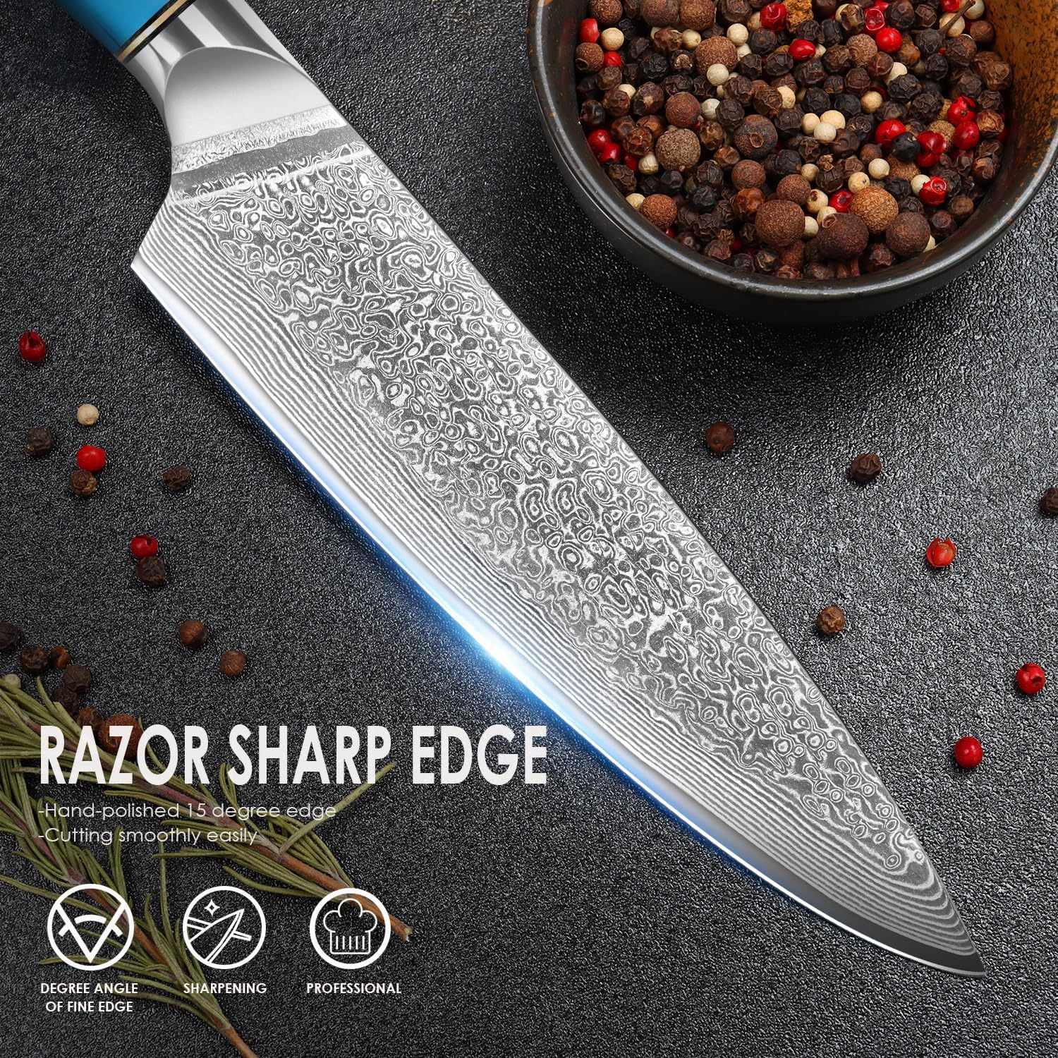 Coltello da Chef Damascato 19,5cm VG-10 - immagine 5