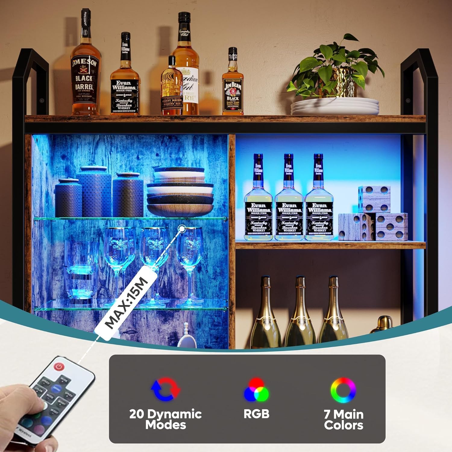 Bestier Mensole da Cucina a LED Industriali 84cm, Marrone - immagine 4