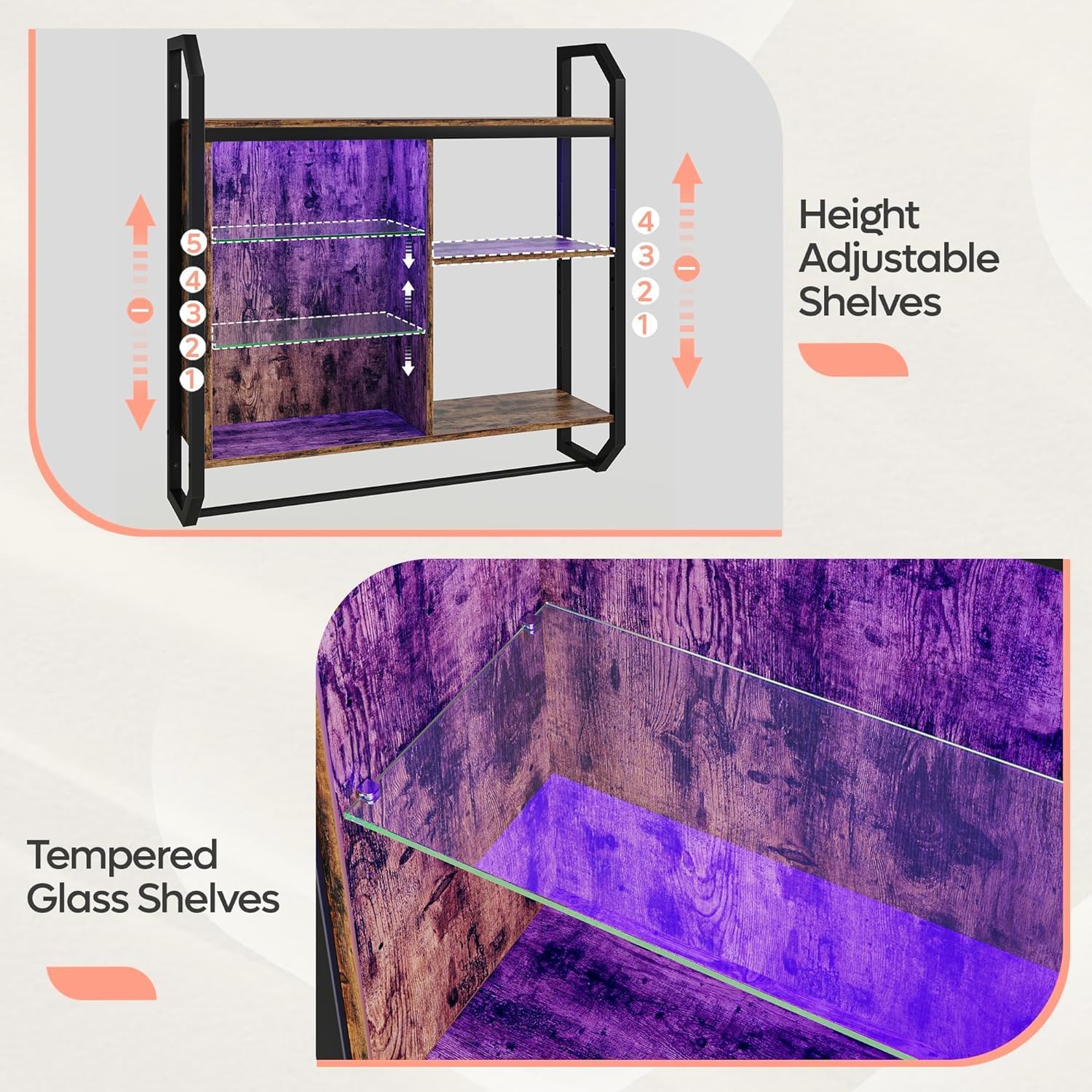 Bestier Mensole da Cucina a LED Industriali 84cm, Marrone - immagine 5