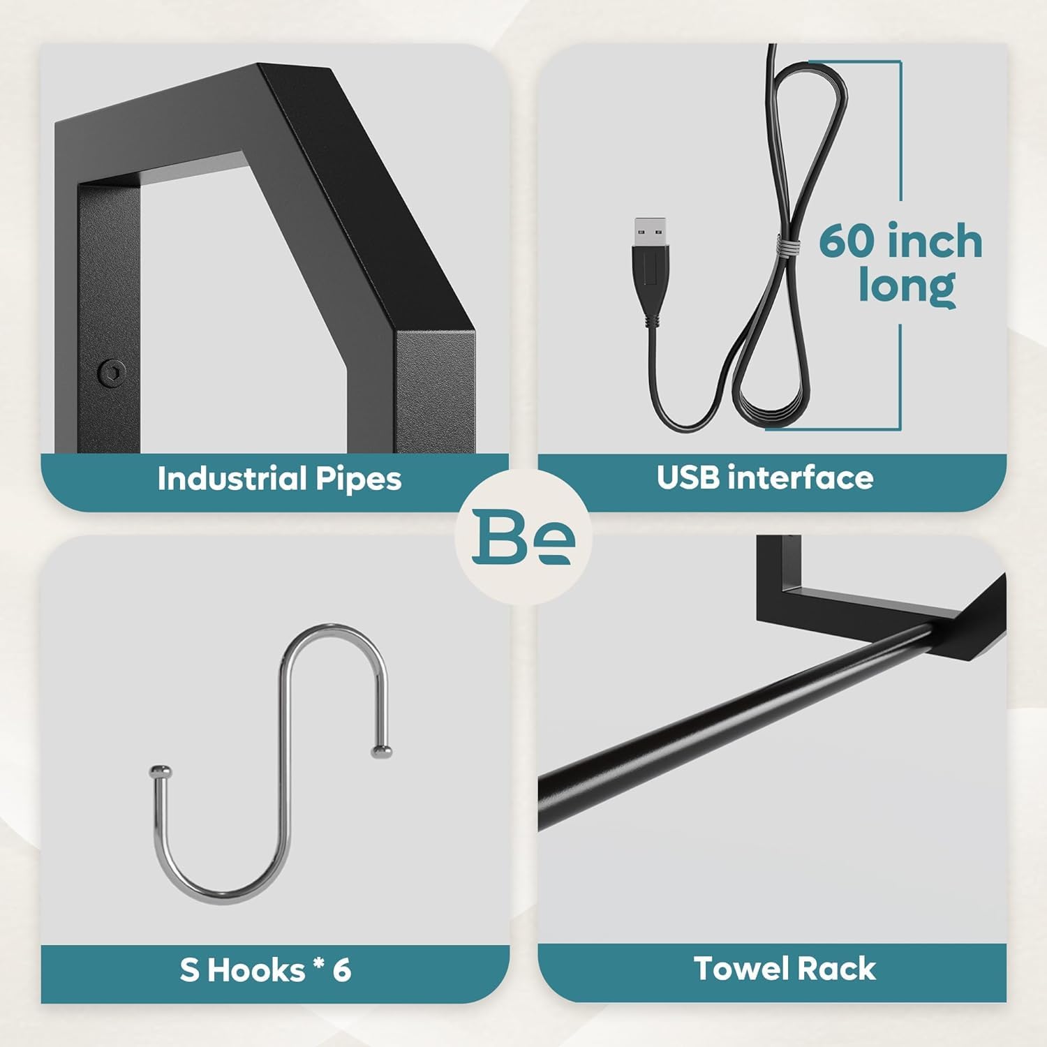 Bestier Mensole da Cucina a LED Industriali 84cm, Marrone - immagine 6