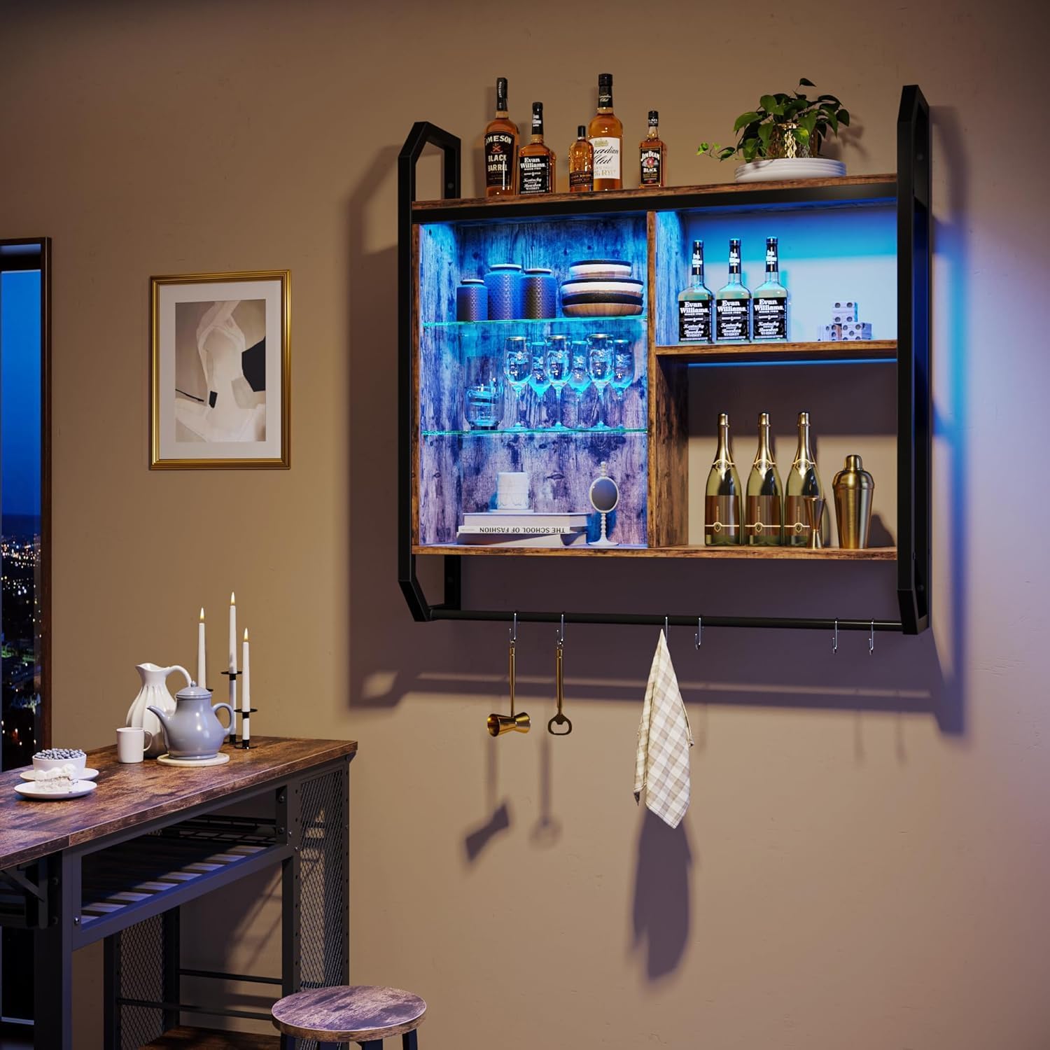 Bestier Mensole da Cucina a LED Industriali 84cm, Marrone - immagine 7