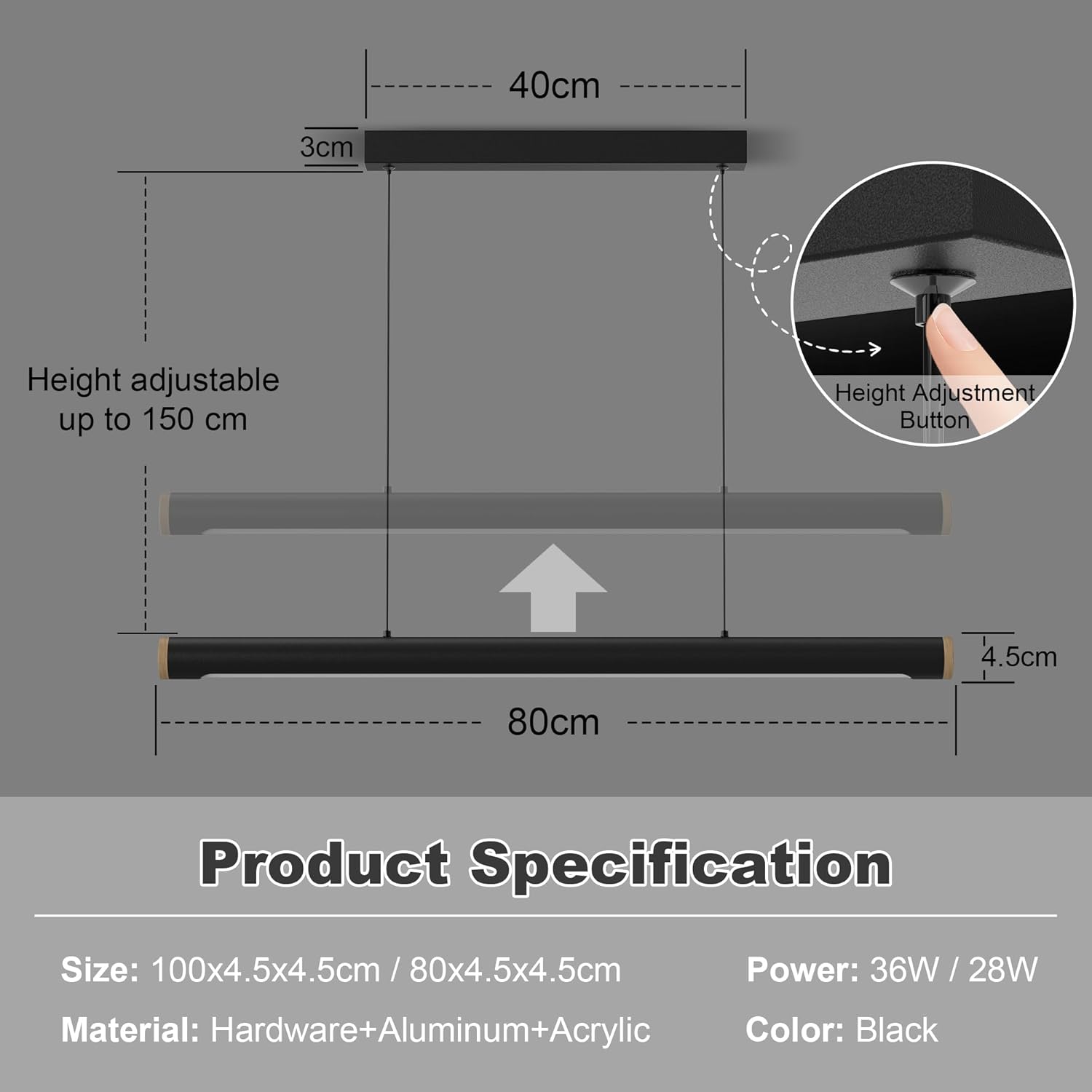 Lampada a Sospensione Moderna Dimmerabile 80CM Nera - immagine 4