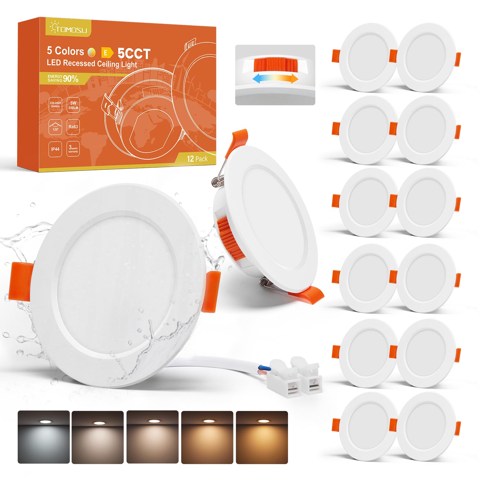 Tomosu Kit 12 Faretti LED da Incasso 5W 5CCT