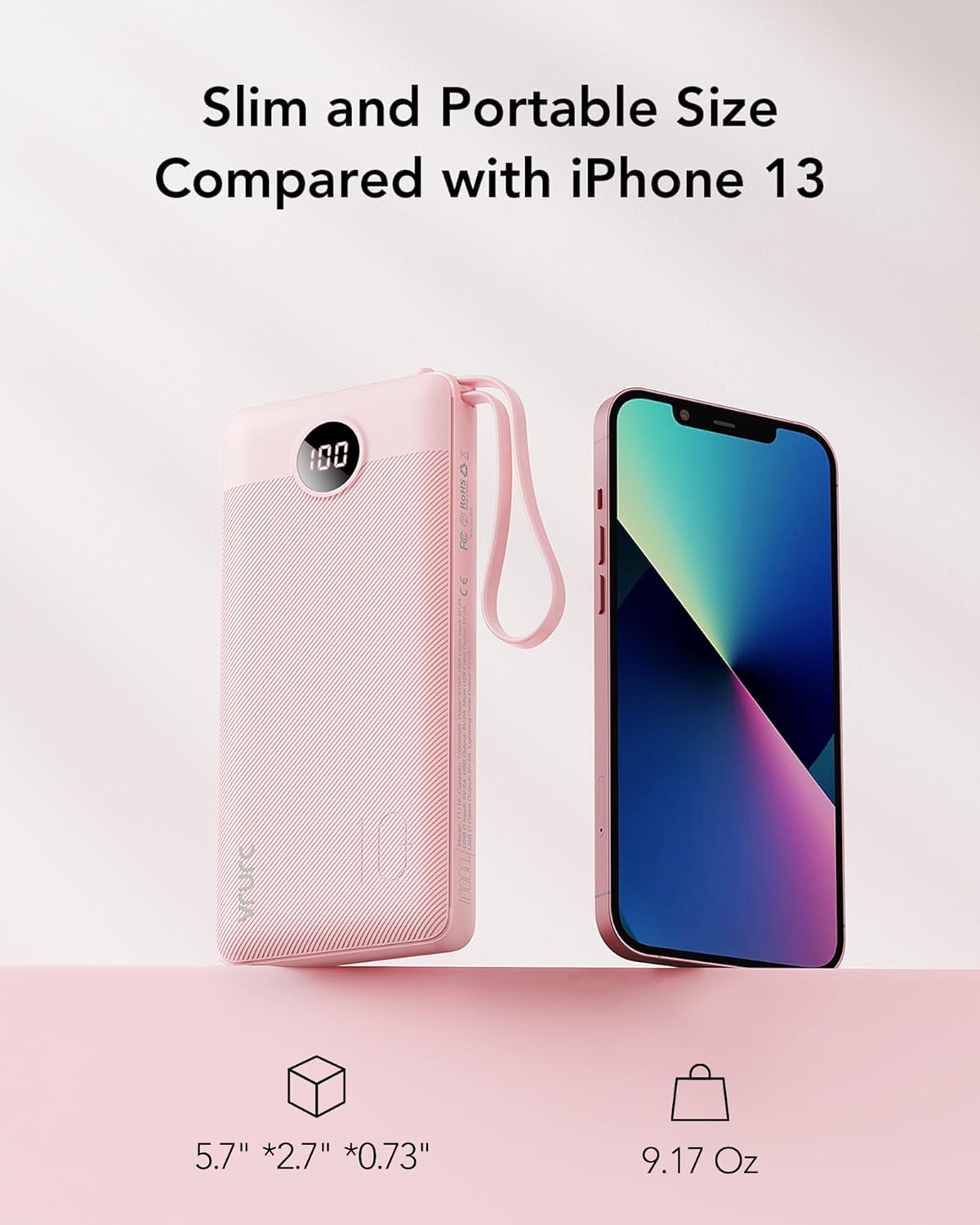 Vrurc Power Bank 10000mAh con 4 Cavi Integrati, Rosa - immagine 7