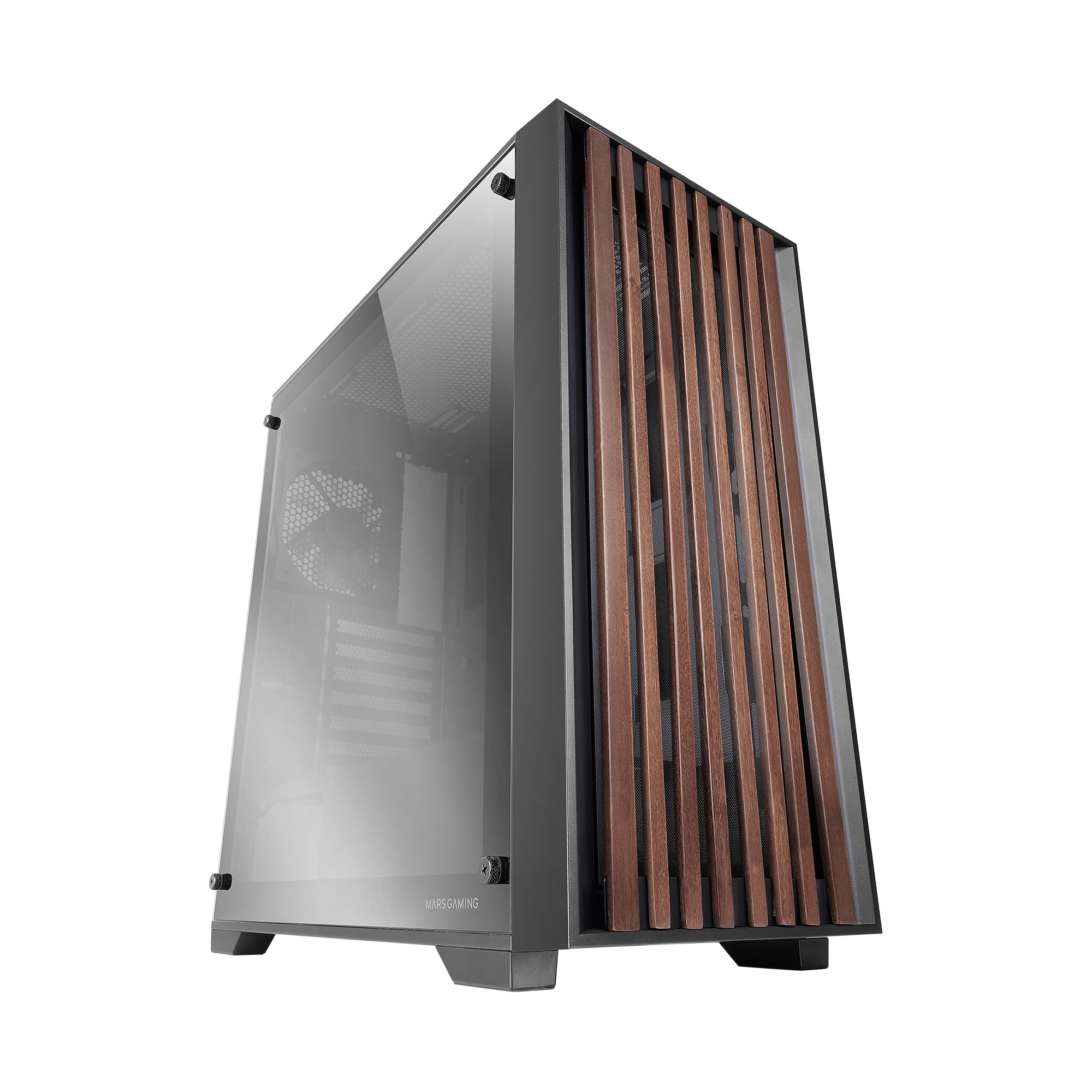 MARSGAMING MC-WOOD - Case PC ATX con pannello legno, Nero