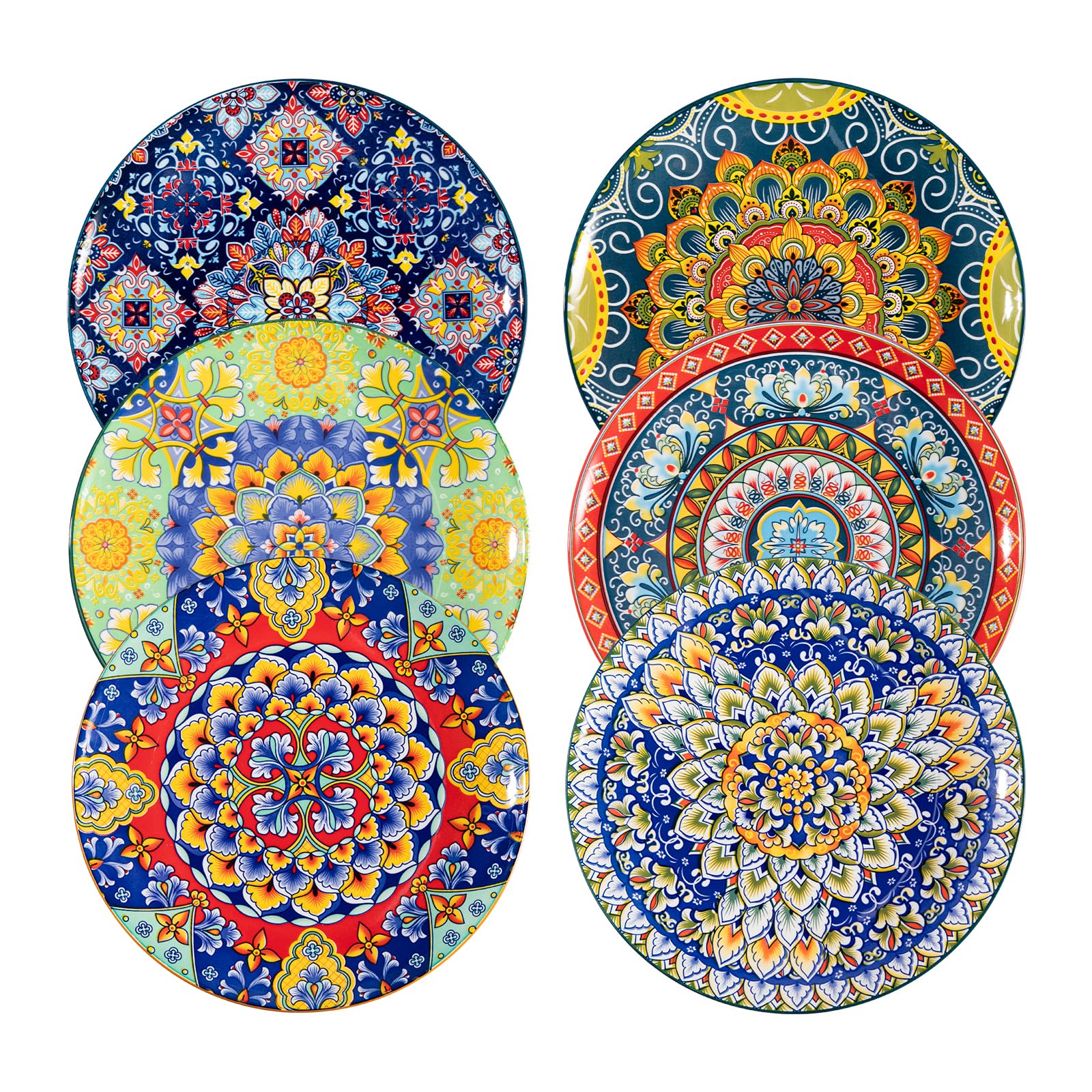 Sweejar Home Set di piatti piani in ceramica stile bohémien, 15-25 cm