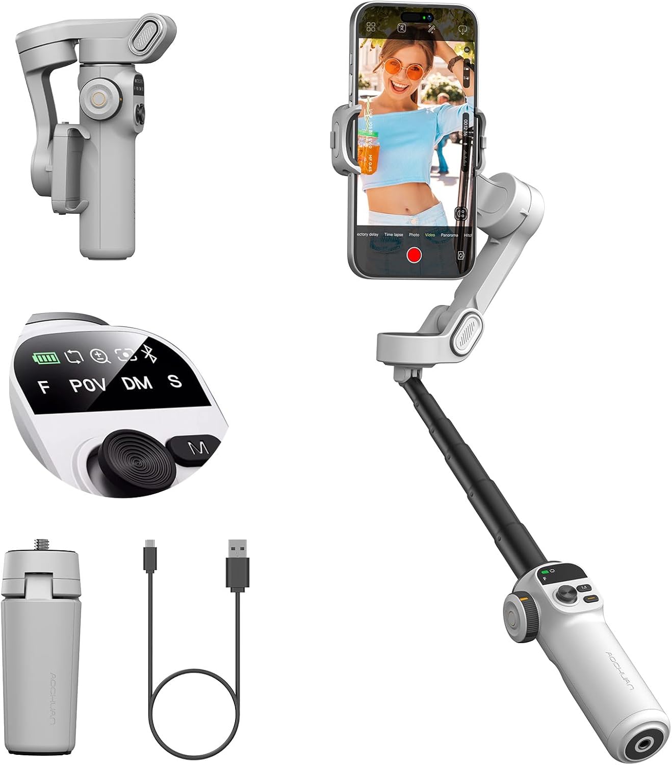 Aochuan Smart X2 Gimbal Stabilizzatore 3 Assi, Bianco - immagine 1