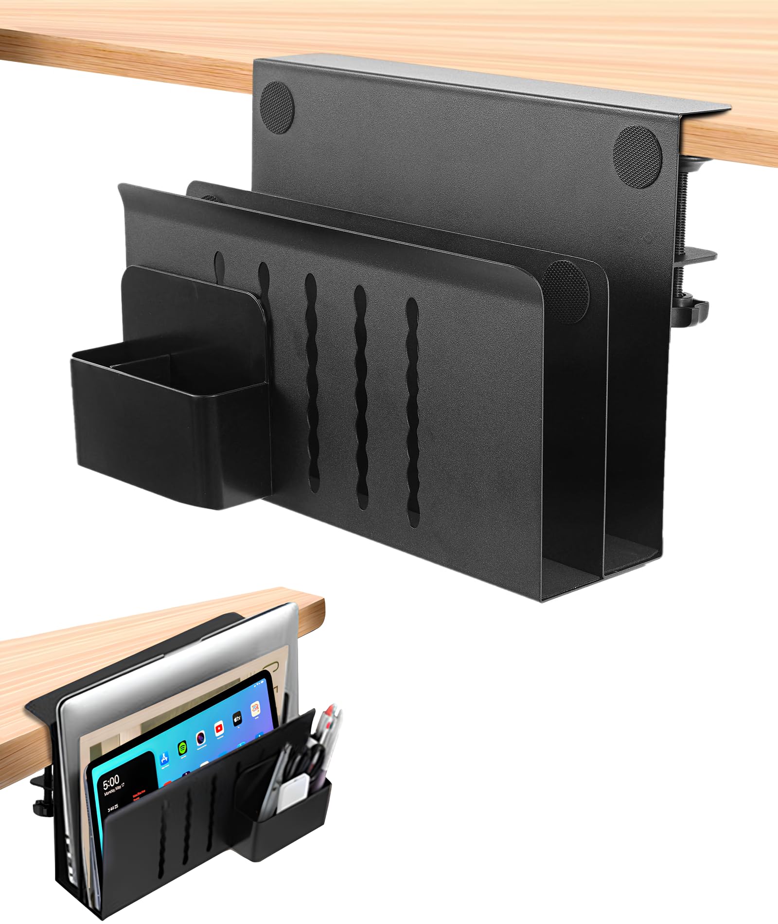 Organizer Scrivania Ufficio Supporto Metallo Sotto La Scrivania Vassoio Portaoggetti Da Mettere Sotto La Scrivania Morsetto Su Scaffale Da Scrivania(nero, doppio strato con portapenne)