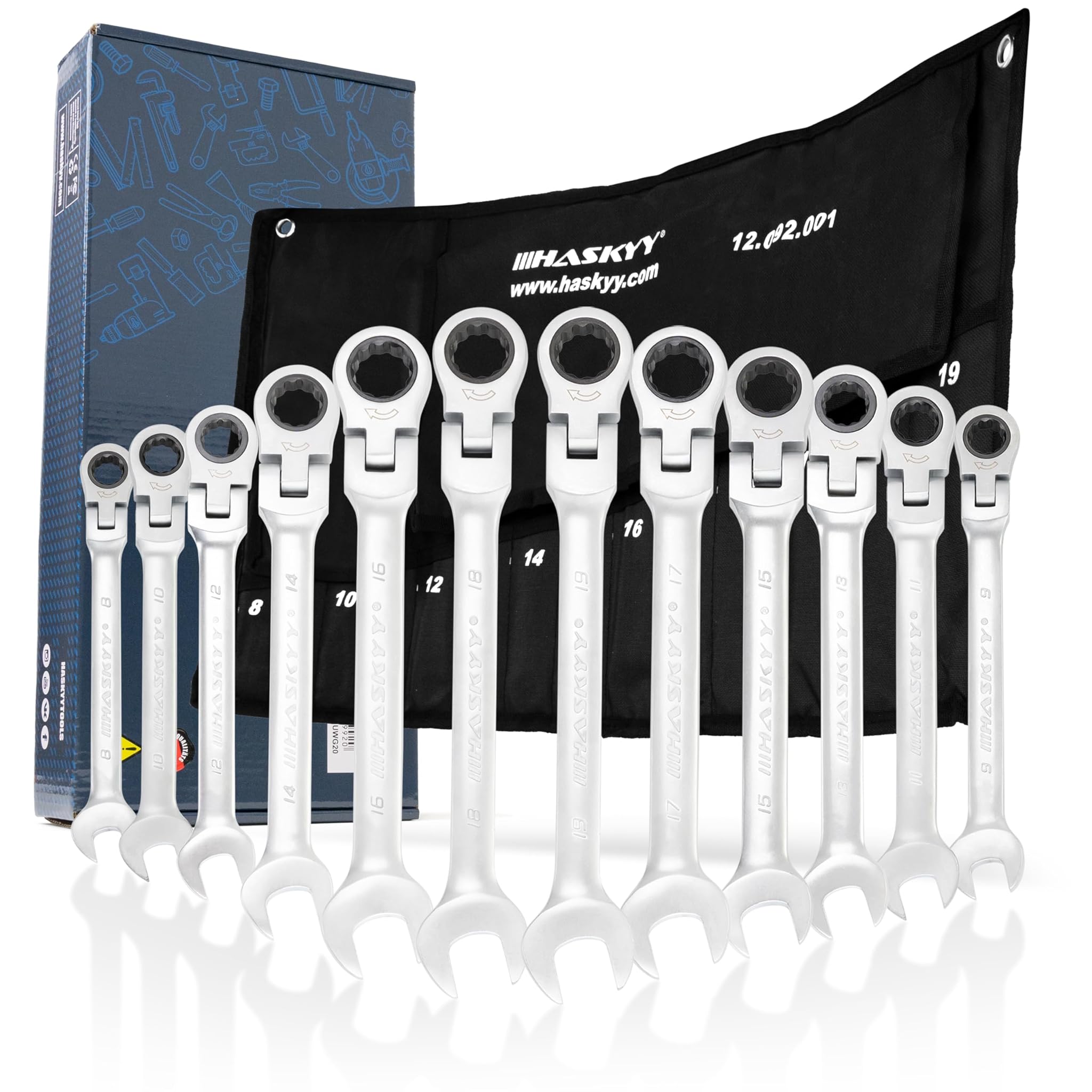 Haskyy Set Chiavi a Cricchetto 8-19 mm - 12 Pezzi