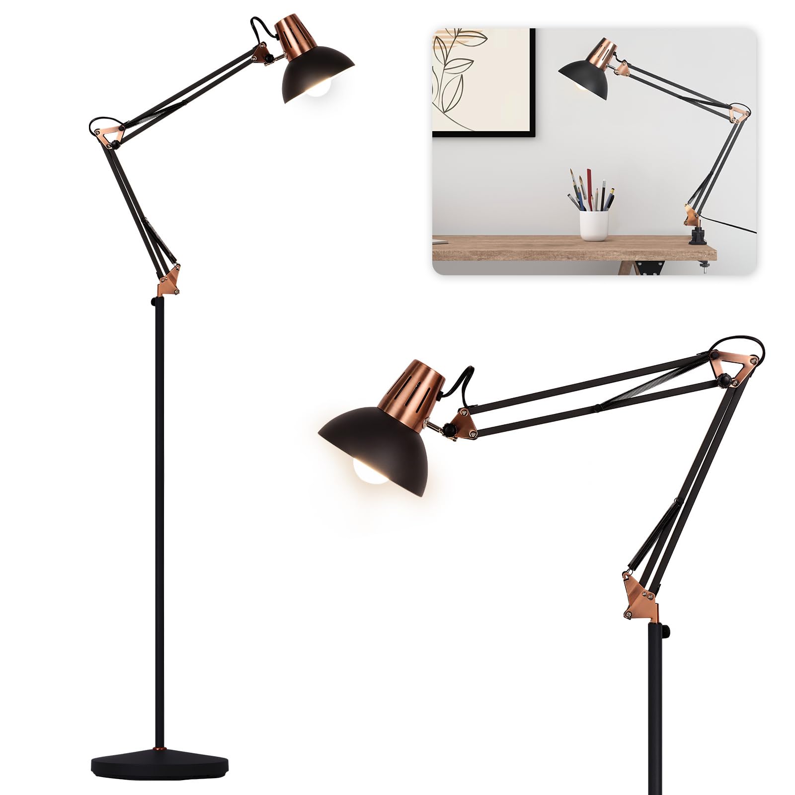 FIRVRE Piantana Lampada da Terra Vintage con Clip