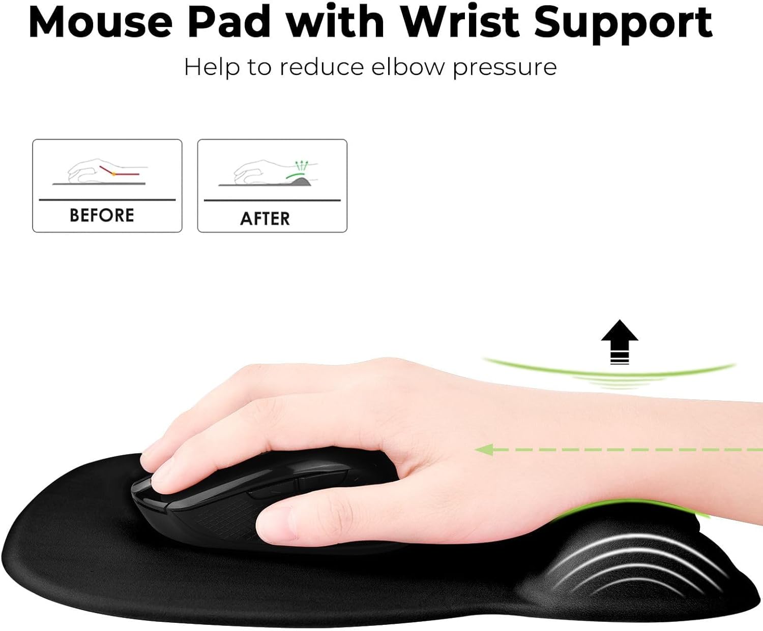 Tappetino Mouse con Supporto Polso Memory Foam, Nero - immagine 2
