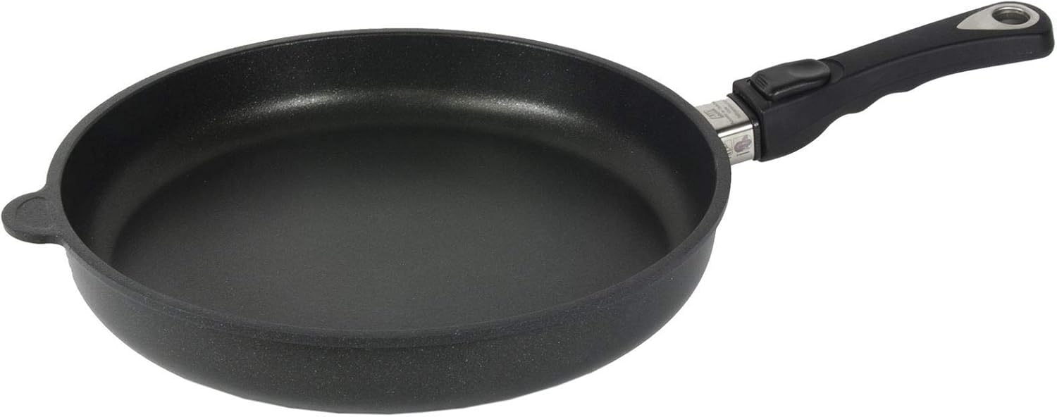 AMT Padella a induzione 32 cm in ghisa antiaderente con manico rimovibile