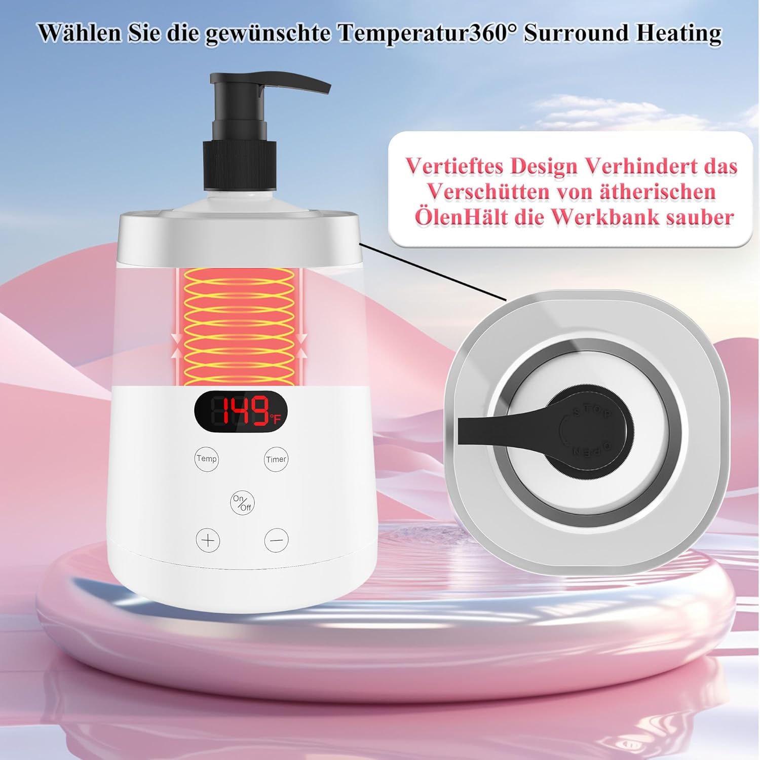 Scalda Olio da Massaggio con Due Dispenser, Bianco - immagine 2