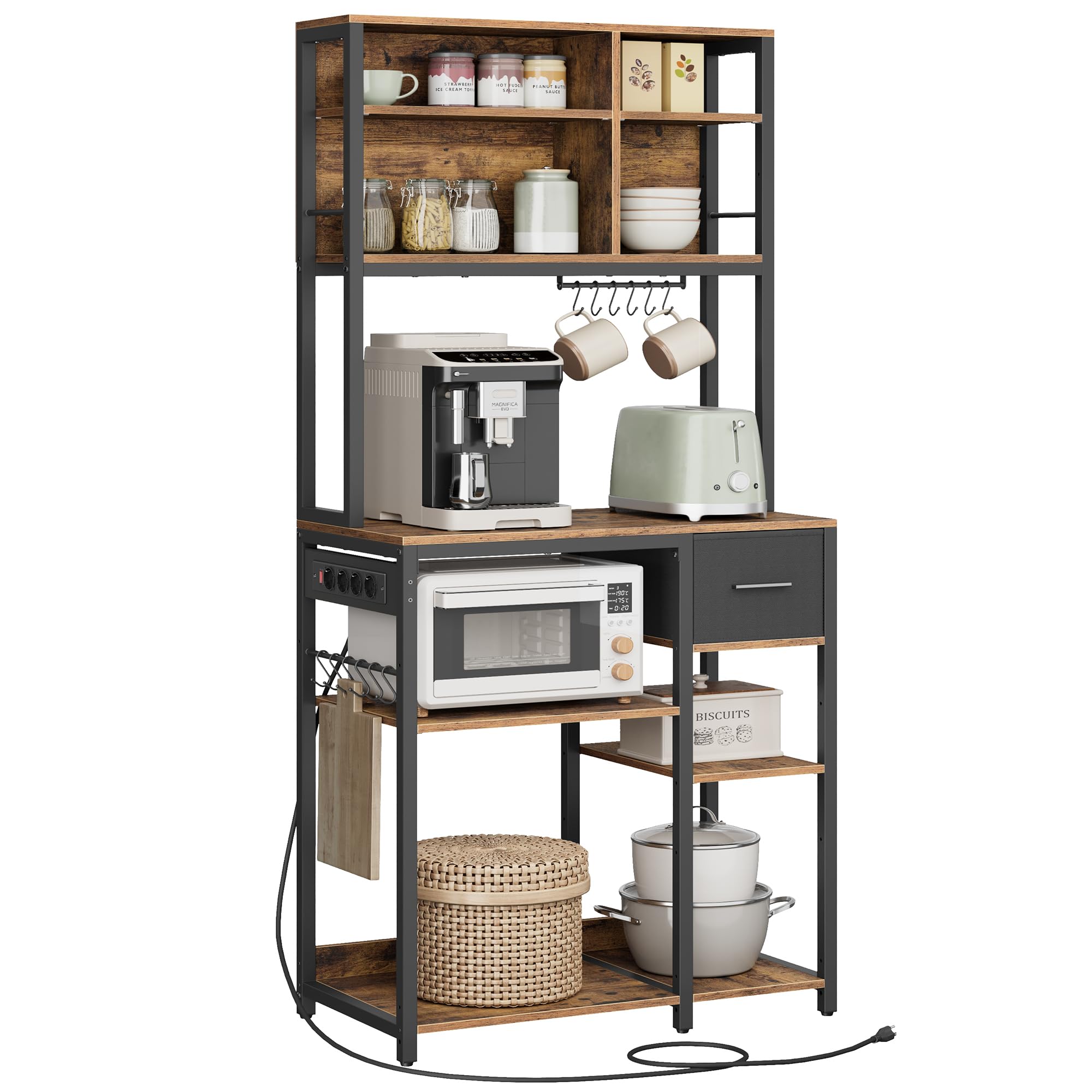 Vasagle Scaffale Cucina con Multipresa 80x40x180,4cm