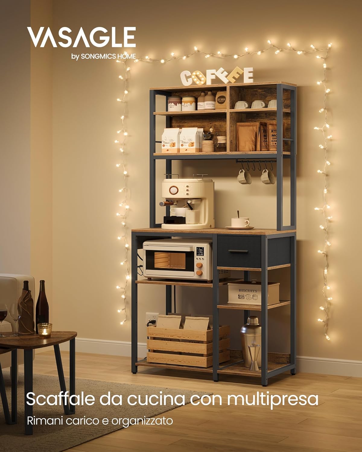 Vasagle Scaffale Cucina con Multipresa 80x40x180,4cm - immagine 4