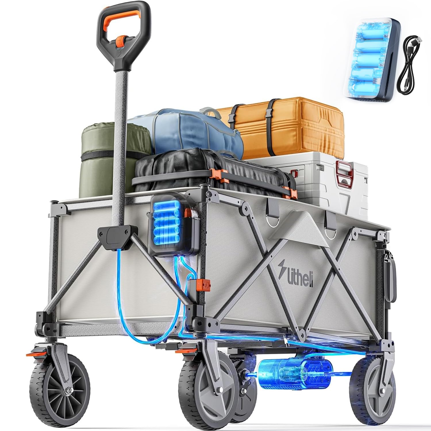 Litheli Carrello Elettrico Pieghevole 200L con 1 Batteria