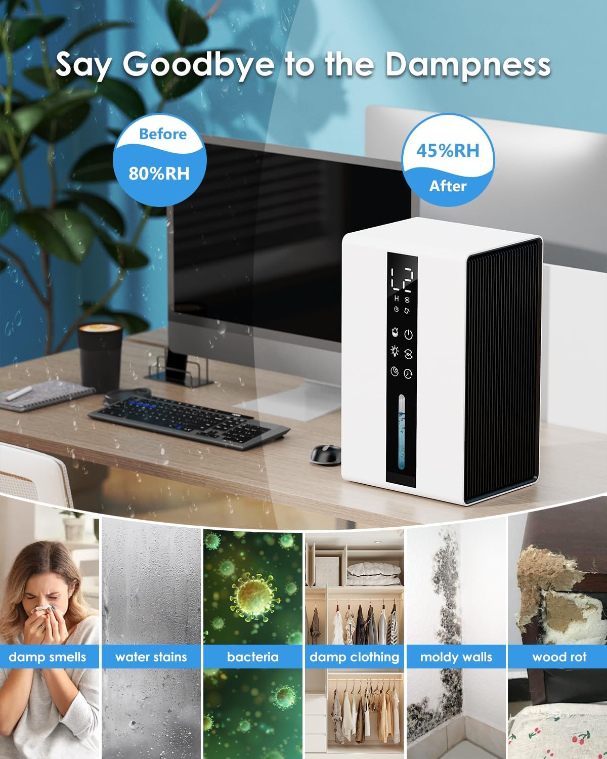 Deumidificatore Casa 1750ml con Modalità Sospensione - immagine 6