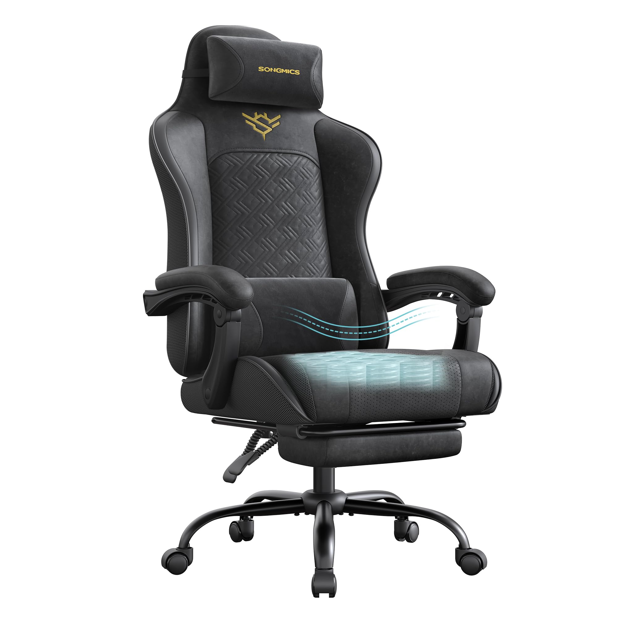 Songmics Sedia Gaming Ergonomica con Poggiapiedi, Nero