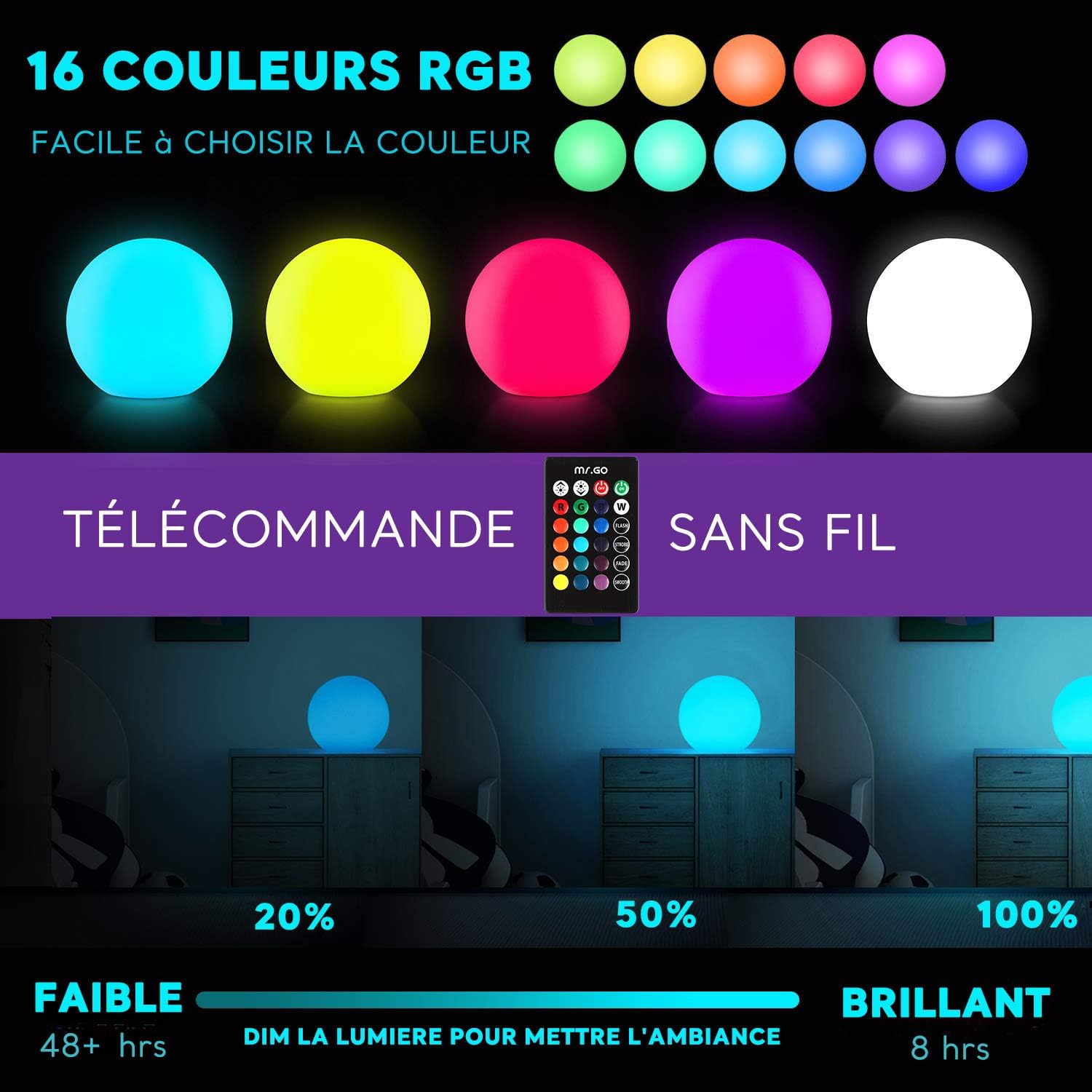 MR.GO 6" LED Palla Luce Sfera Lampada RGB - immagine 2