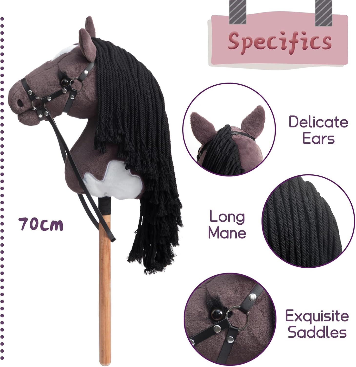 BEJOY Cavallo a Dondolo in Legno e Peluche, Grigio Viola - immagine 2