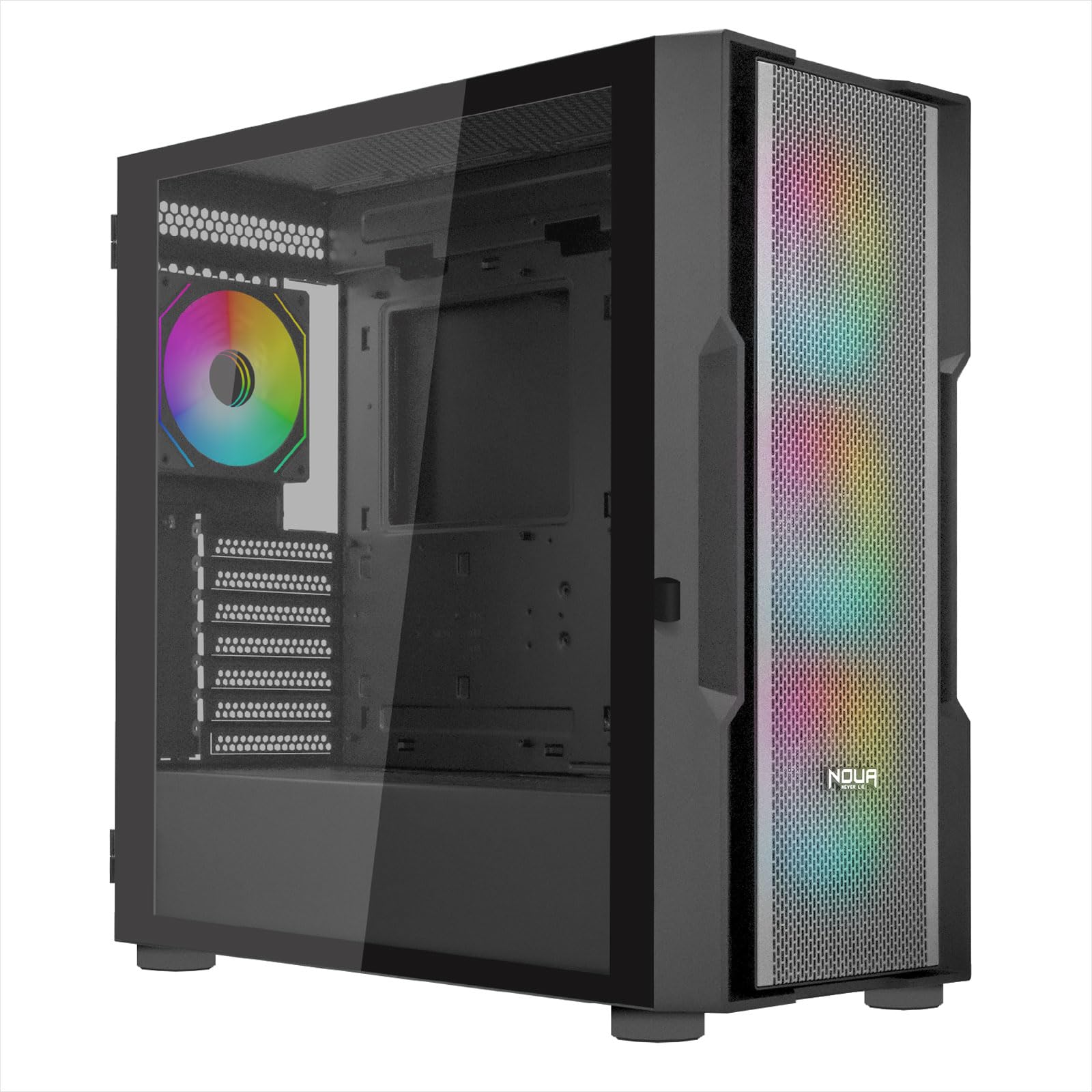 Noua Smash SK200, Case PC Gaming ARGB Mid-Tower E-ATX, 4 Ventole PWM ARGB 120 mm, Supporta Radiatori da 360 mm, Pannello Frontale Mesh e Pannello Laterale in Vetro Temperato, Nero