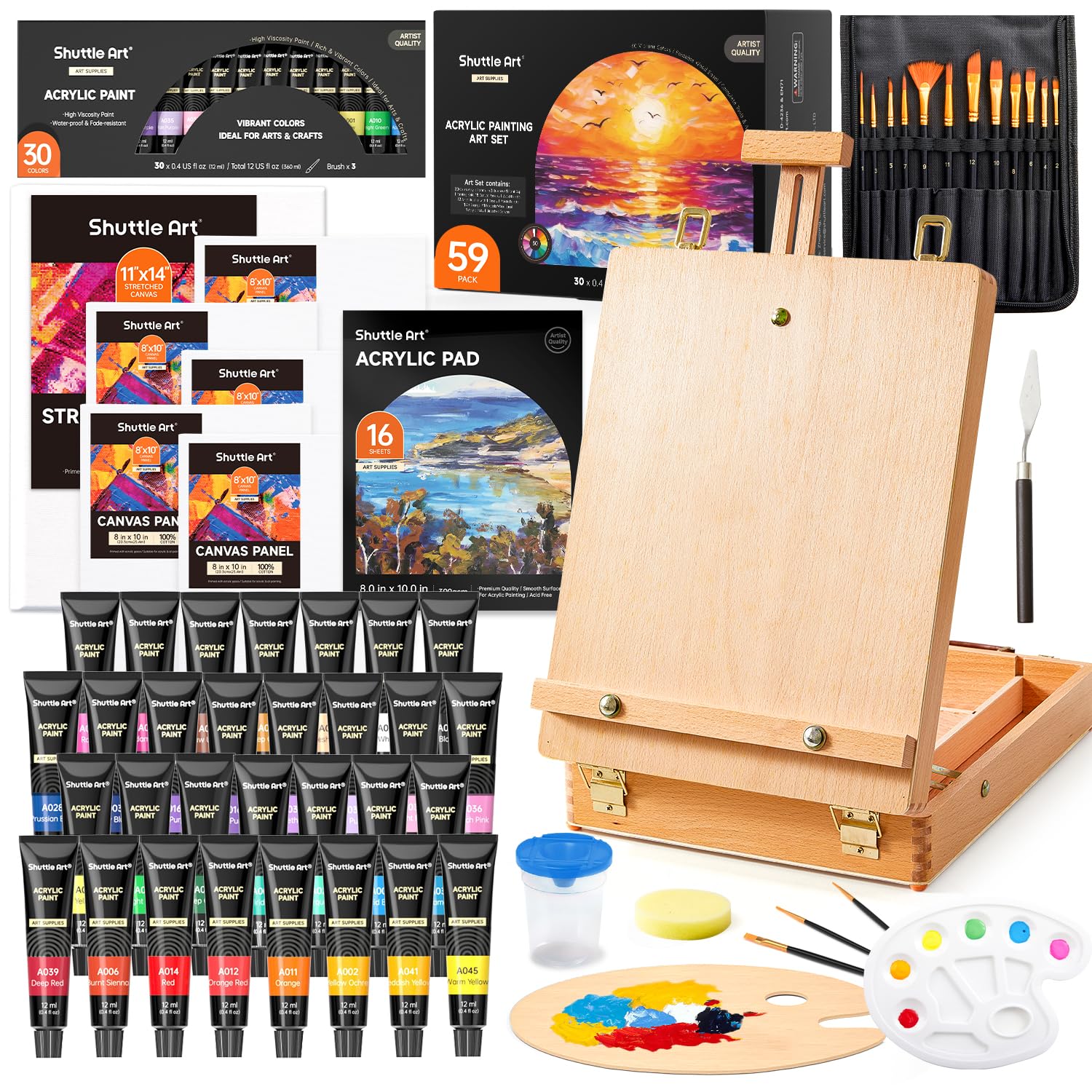 Shuttle Art - Kit Pittura Acrilica Professionale 59 Pezzi
