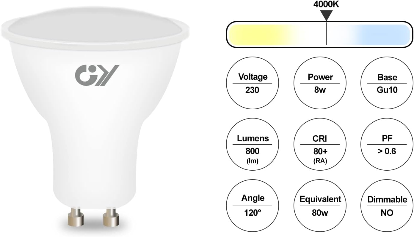 Gy 12 Lampadine LED GU10 8W, Bianco Neutro 4000K - immagine 3