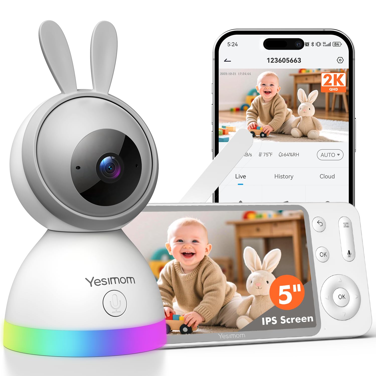 Baby Monitor 2K con Schermo IPS 5'' e APP Mobile