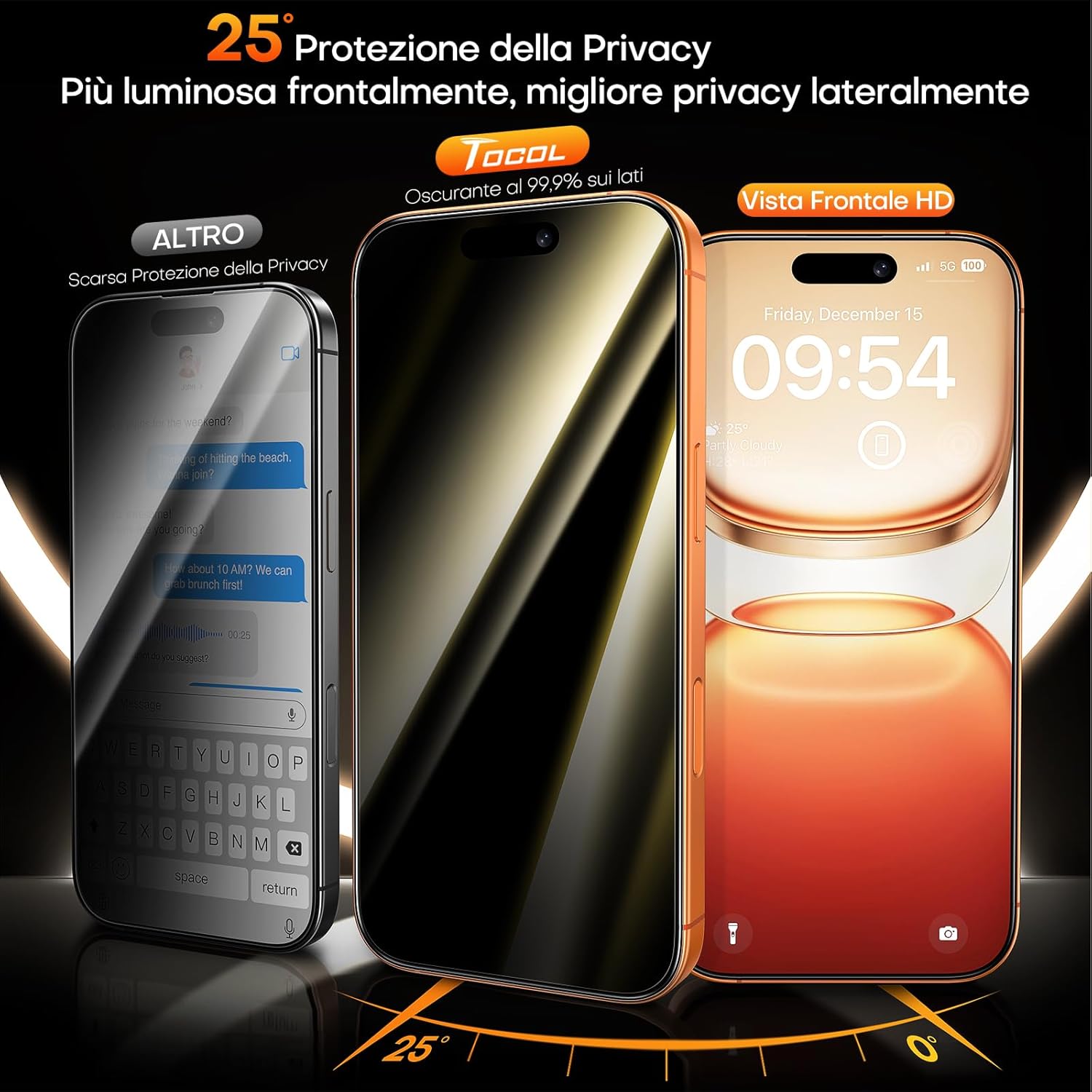 Tocol Privacy Pellicola Vetro Temperato per iPhone 17 Pro Max - immagine 3