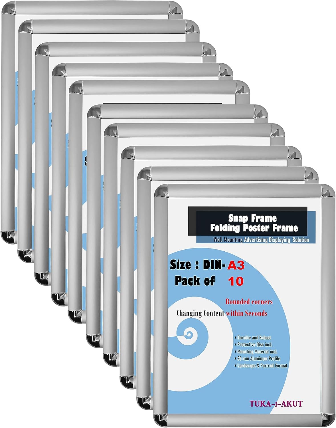 Tuka-i-akut 10X A3 Cornice a Scatto Alluminio Profilo 25 mm