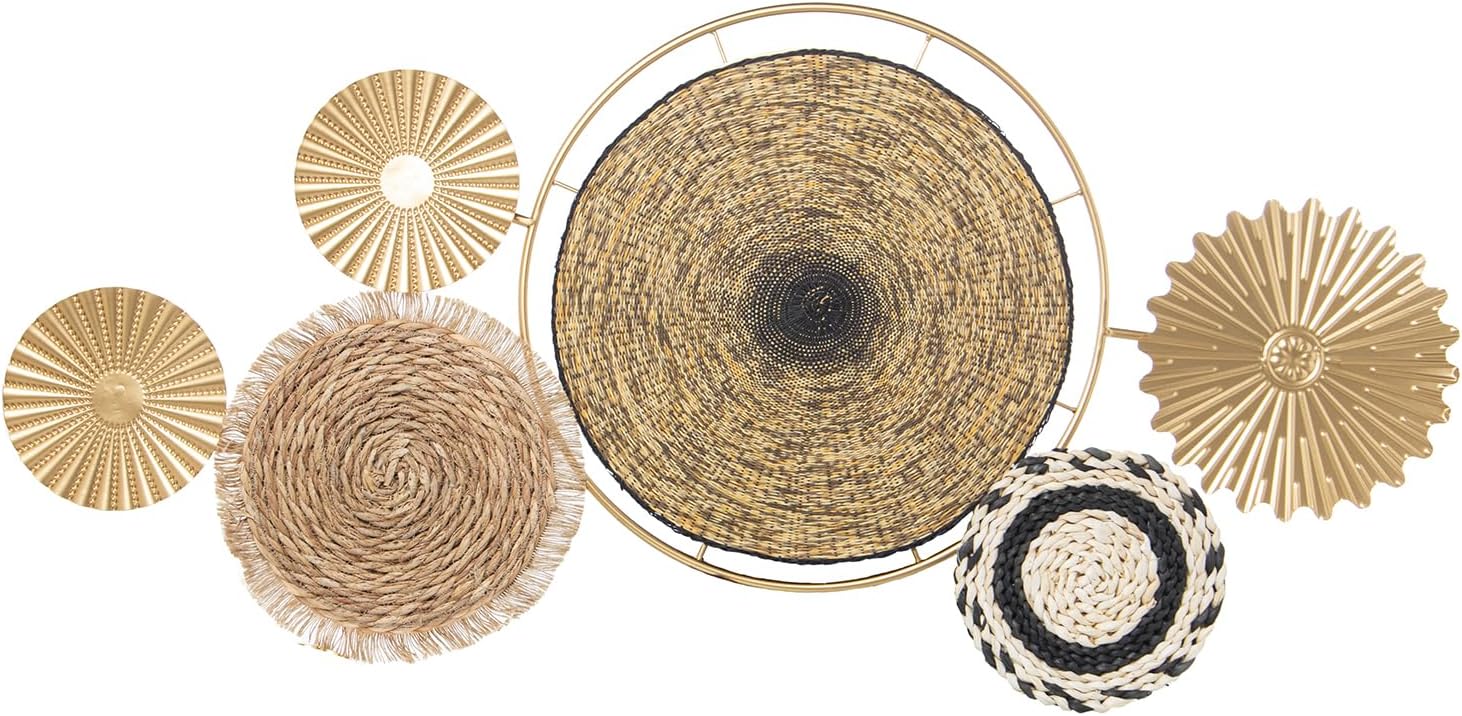 ADORNO PARED METAL/PAJA TRENZADA_101X5X60CM - immagine 1