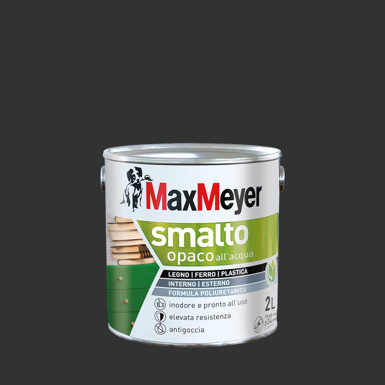 Maxmeyer Smalto All'Acqua Poliuretanico Opaco Nero 2 L - immagine 1