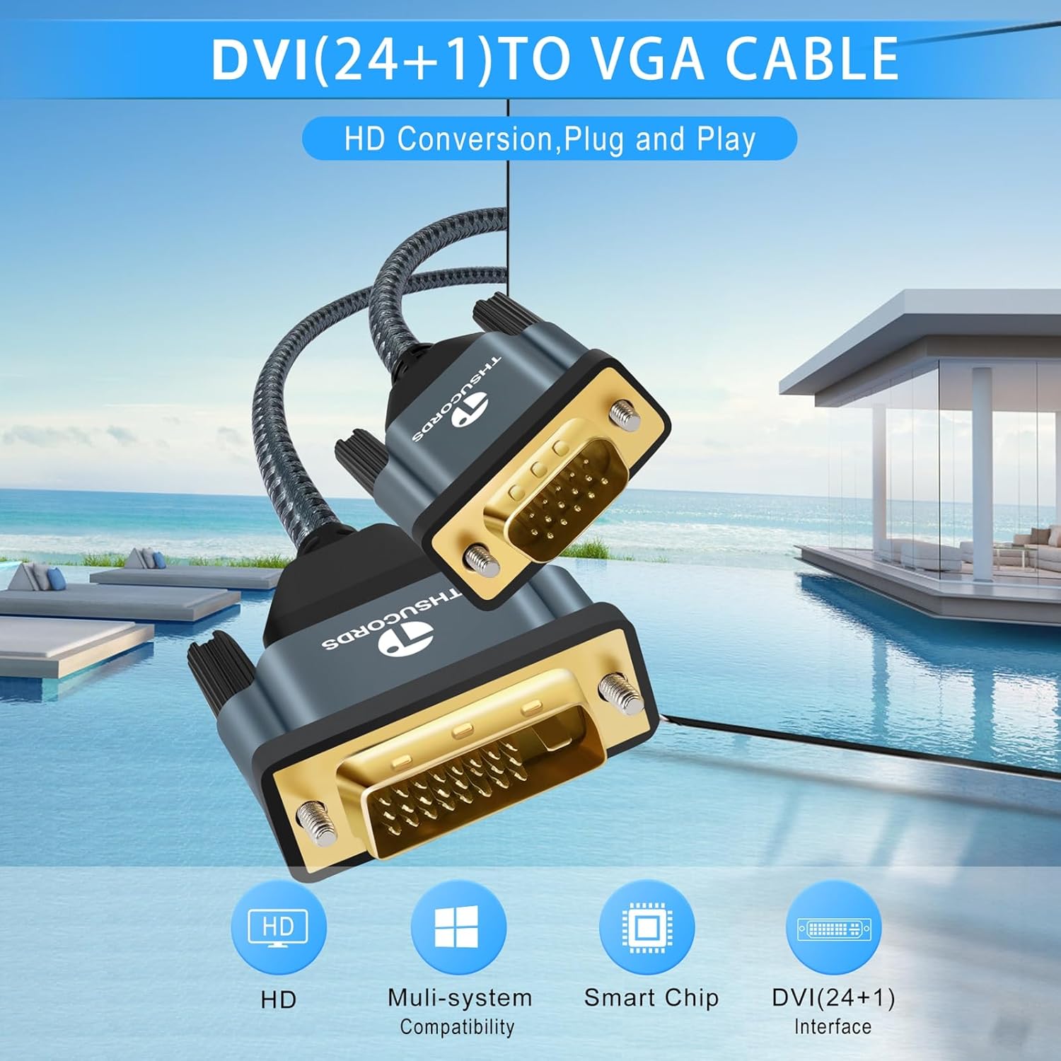 Thsucords Cavo da DVI a VGA 1M Unidirezionale - immagine 3