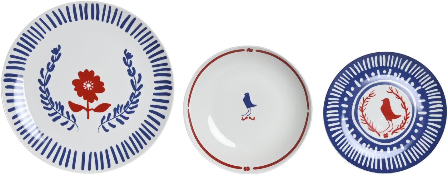 VAJILLA SET 18 PORCELANA 27X27X3 AZUL