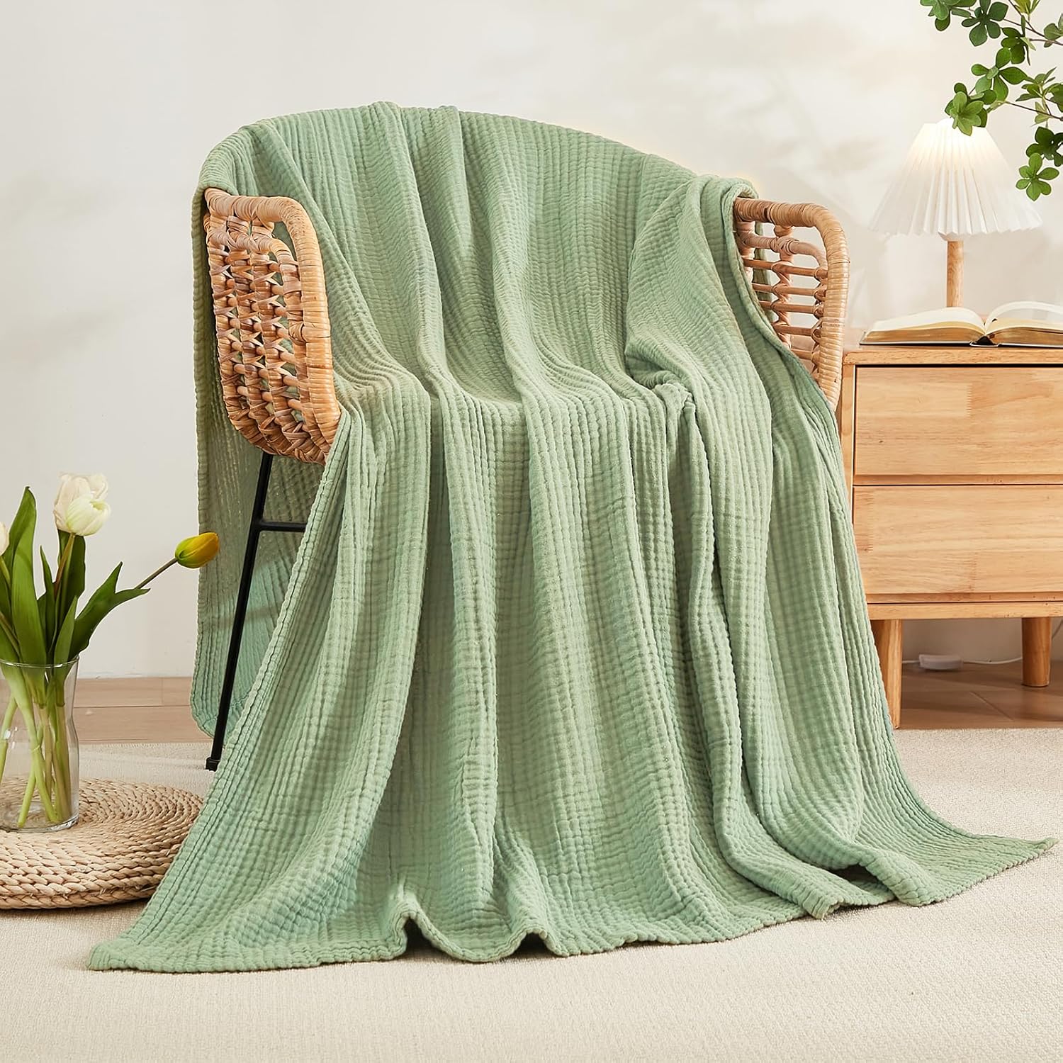 Emme Coperta in Cotone Mussola per Divano, Verde Salvia