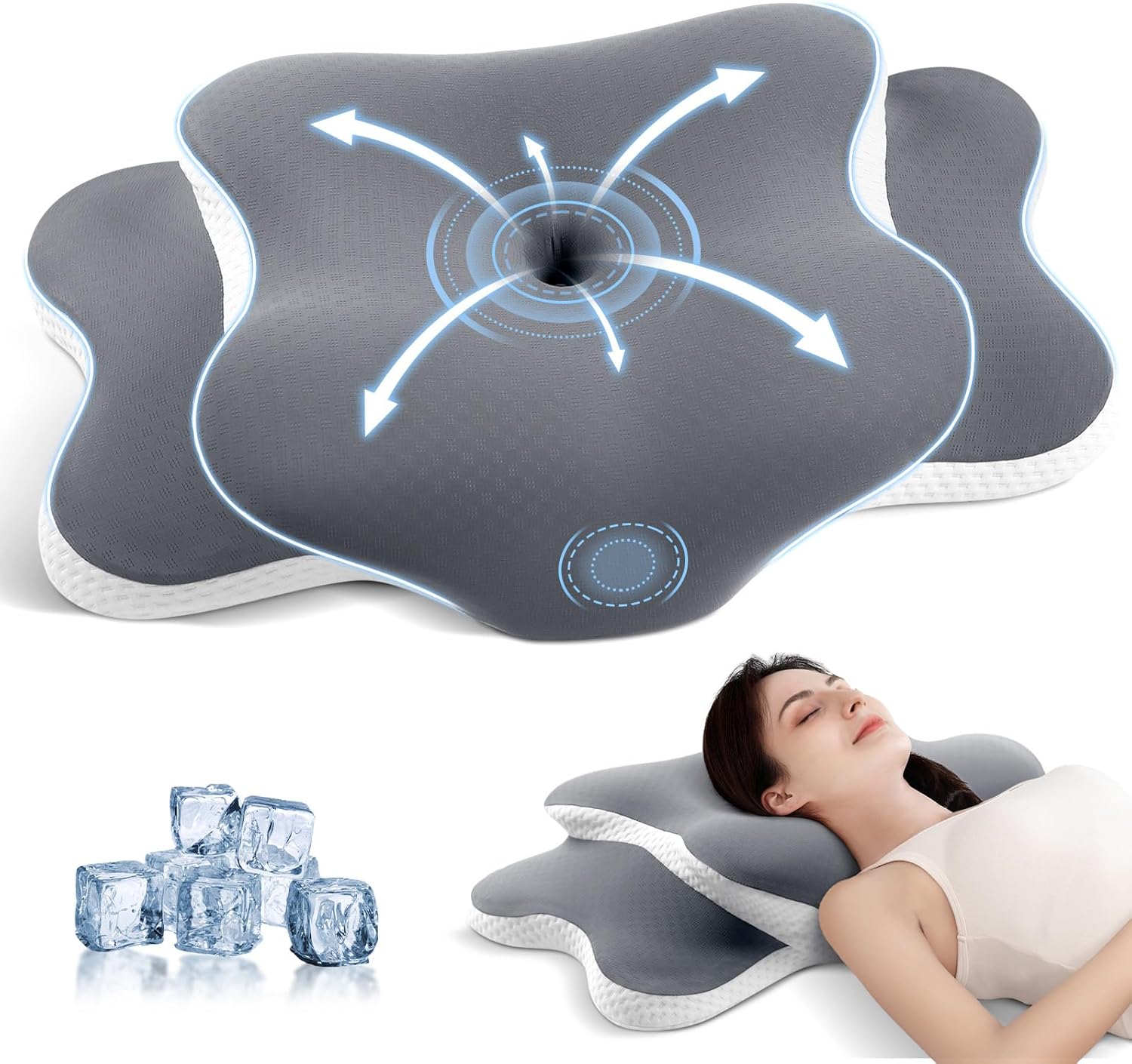 A-pce Cuscino Cervicale Ergonomico Ortopedico, Grigio - immagine 1