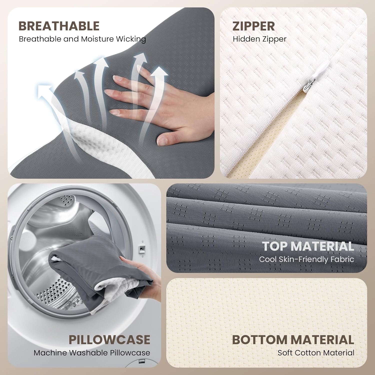 A-pce Cuscino Cervicale Ergonomico Ortopedico, Grigio - immagine 5